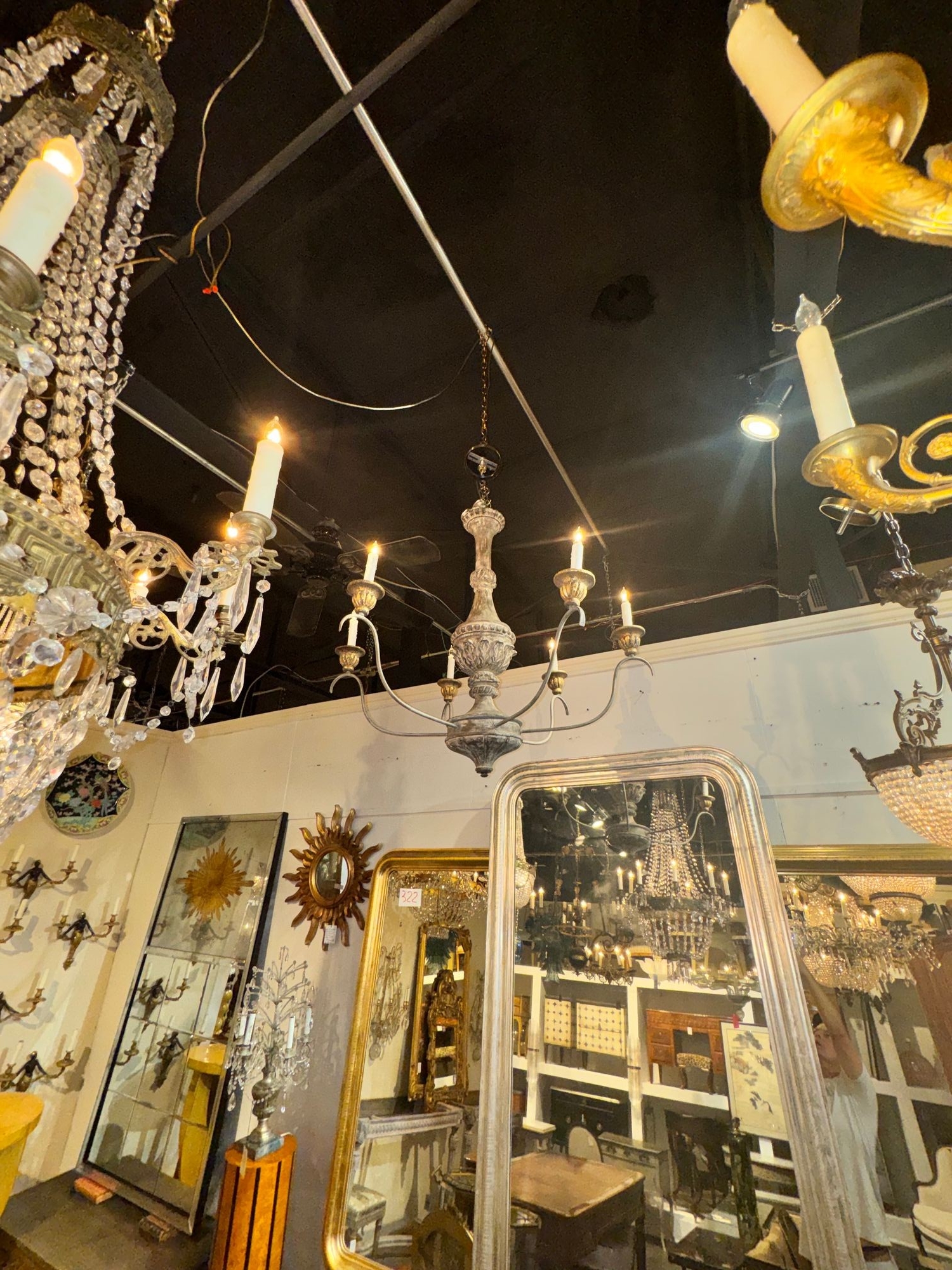 Italian Wood and Iron Silver Leaf Chandelier - Image 3