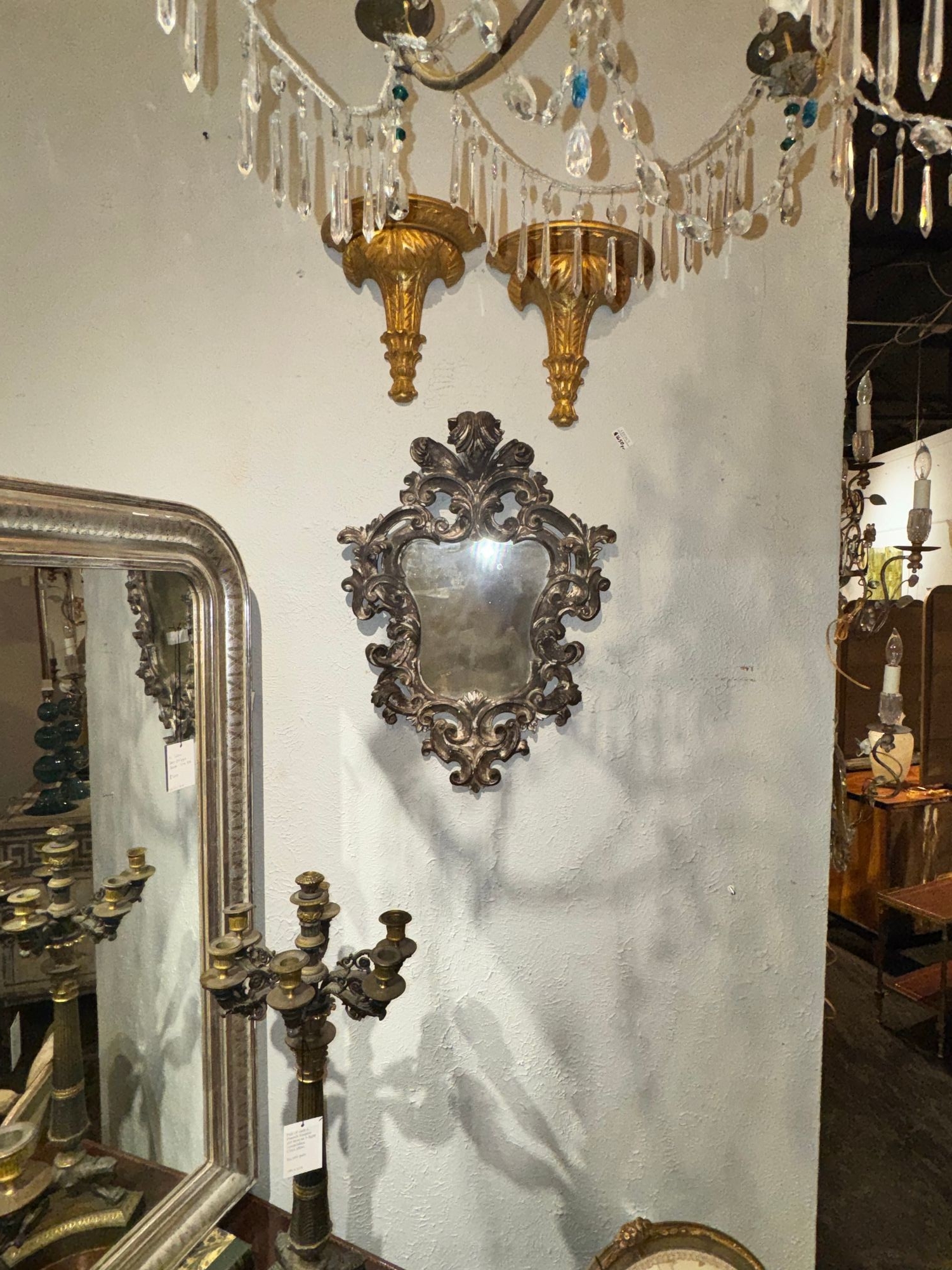 19th c. Italian Florentine Silver Leaf Mirror - Image 3