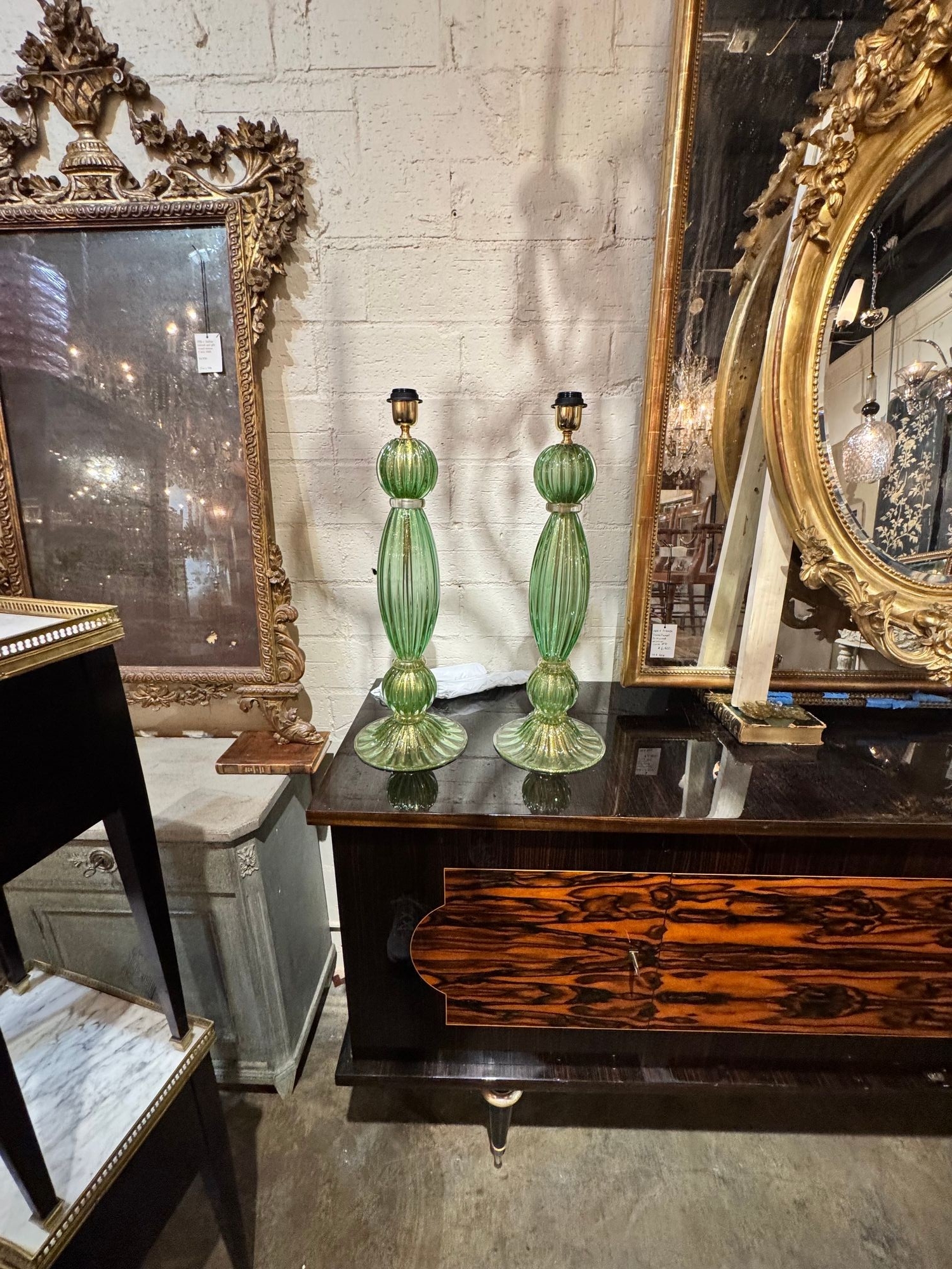 Pair of Green Murano Glass Lamps - Image 3