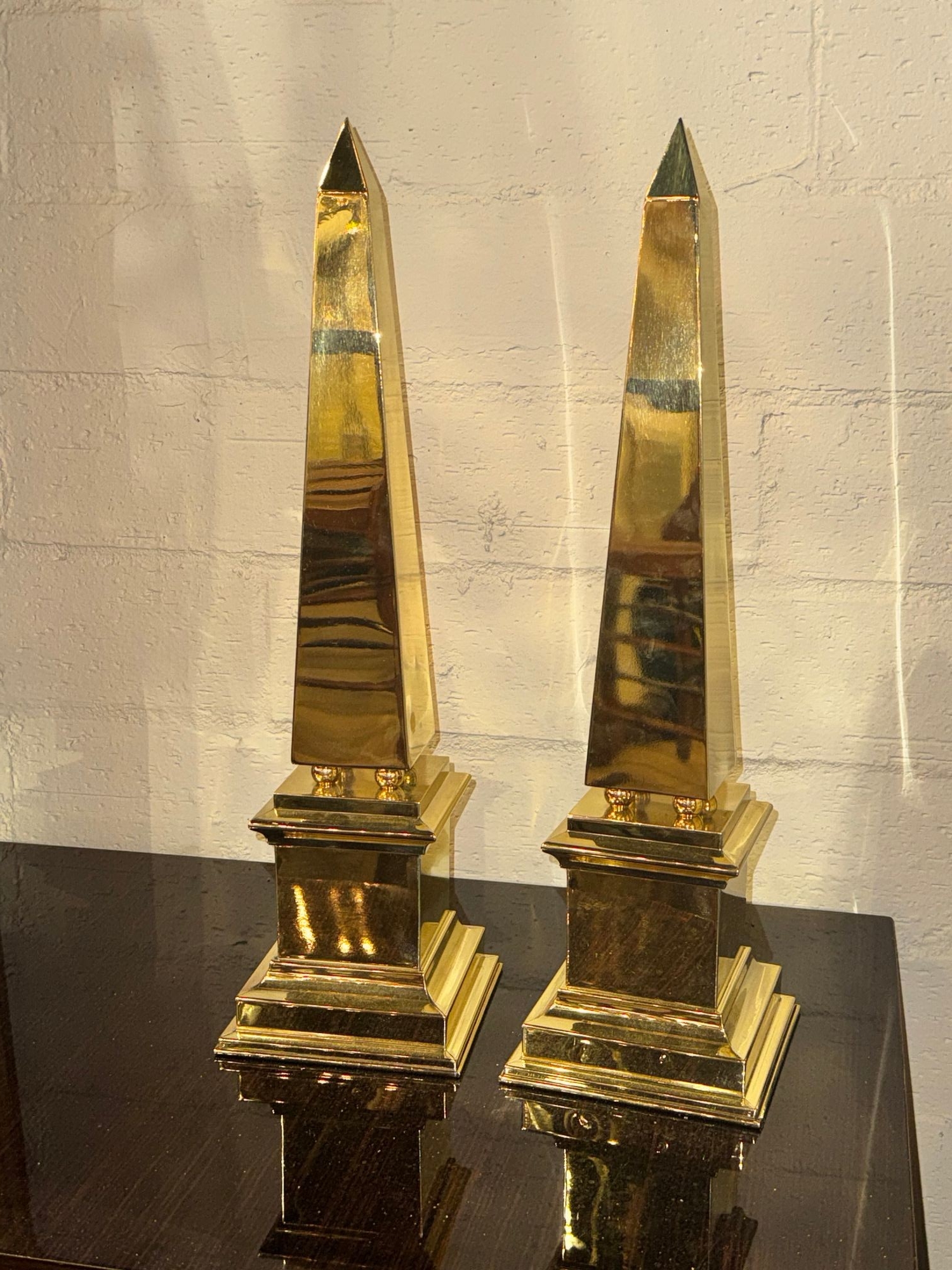Pair of Continental MCM Polished Brass Obelisks - Image 3