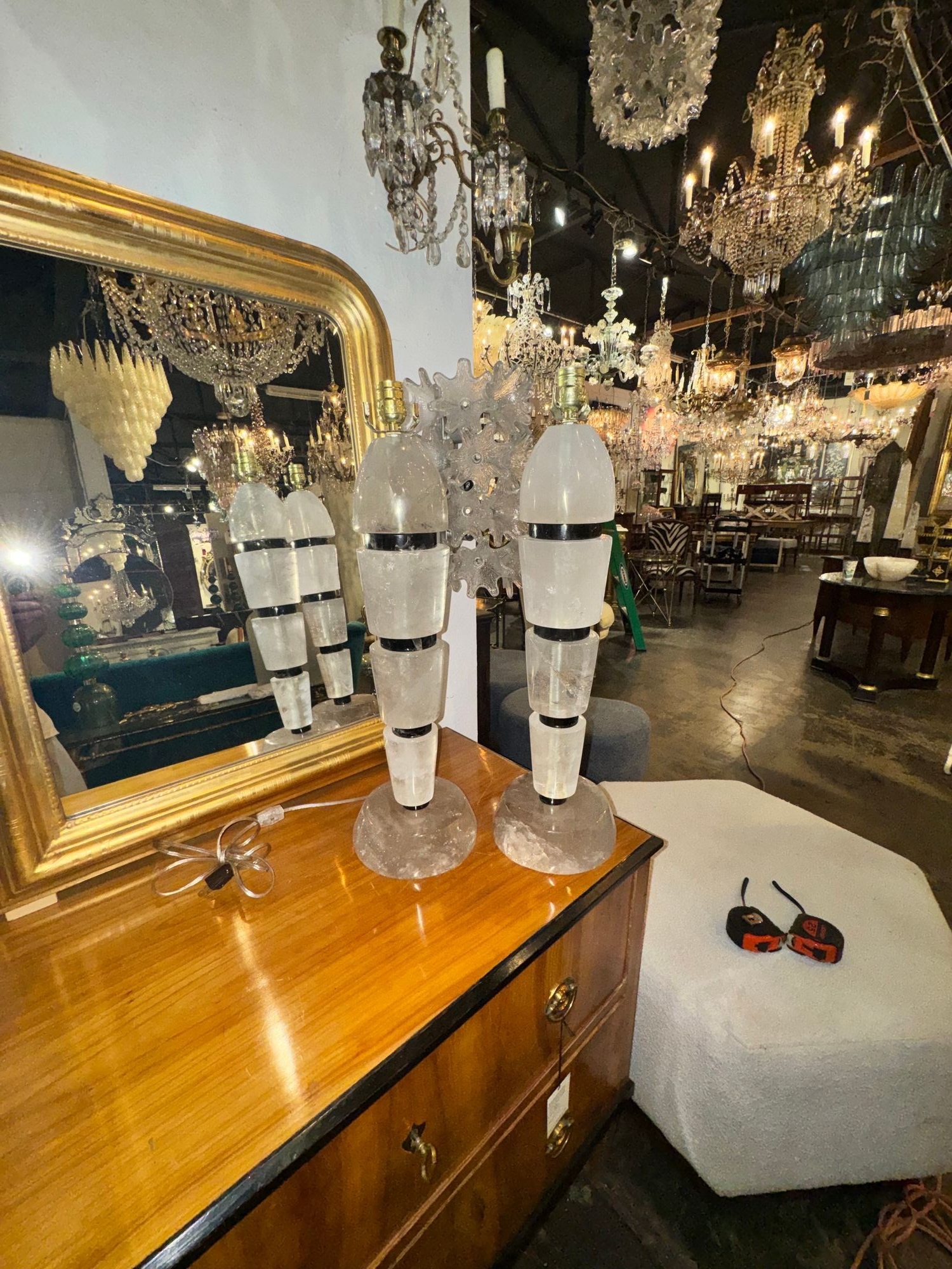 Pair of French Polished Rock Crystal Lamps - Image 3