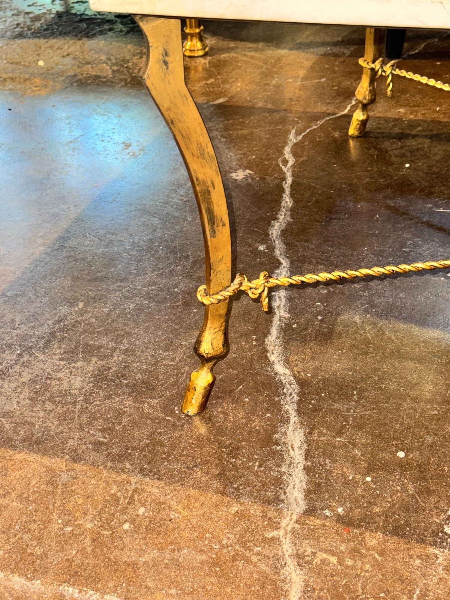 Vintage Italian Gilded Iron and Travertine Coffee Table - Image 4