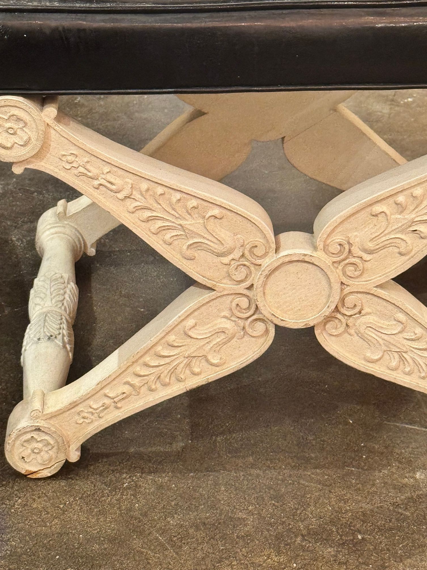 Pair of French Carved and Painted X Form Benches - Image 4