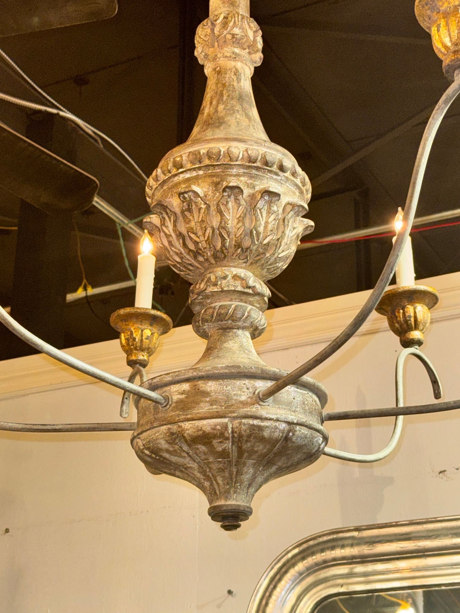 Italian Wood and Iron Silver Leaf Chandelier - Image 4