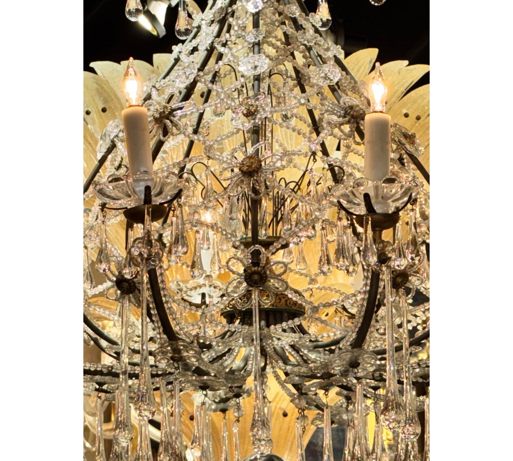 19th c. French Beaded Crystal Basket Chandelier - Image 4