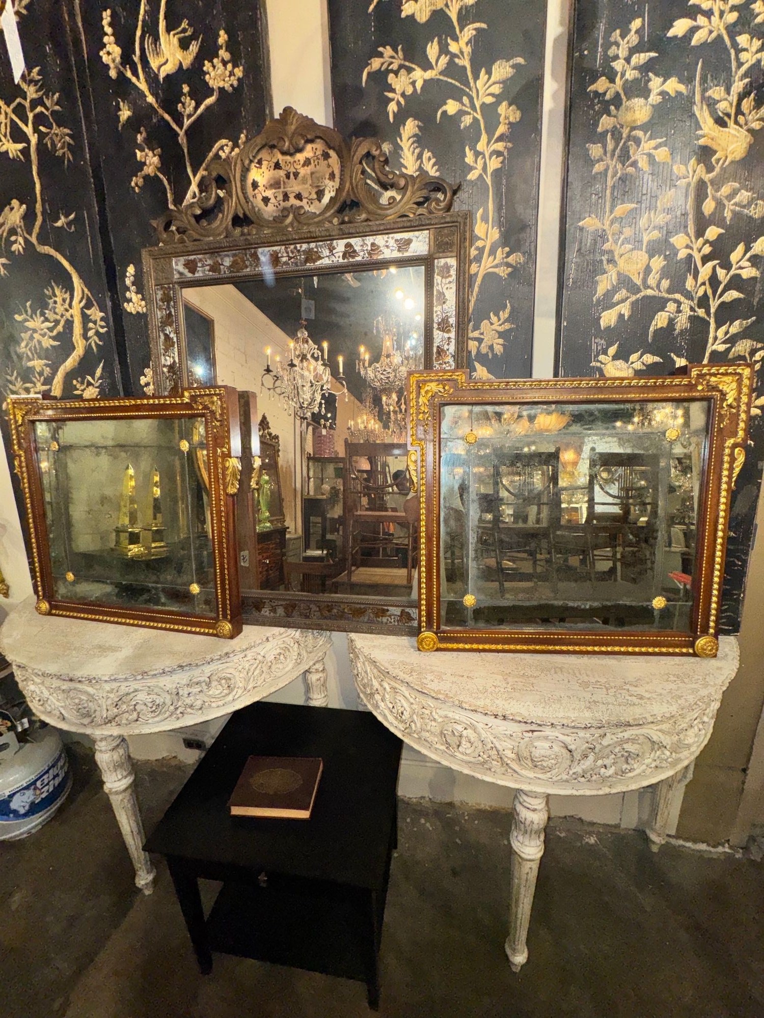 19th c. French Walnut and Gilt Mirrors - Image 4