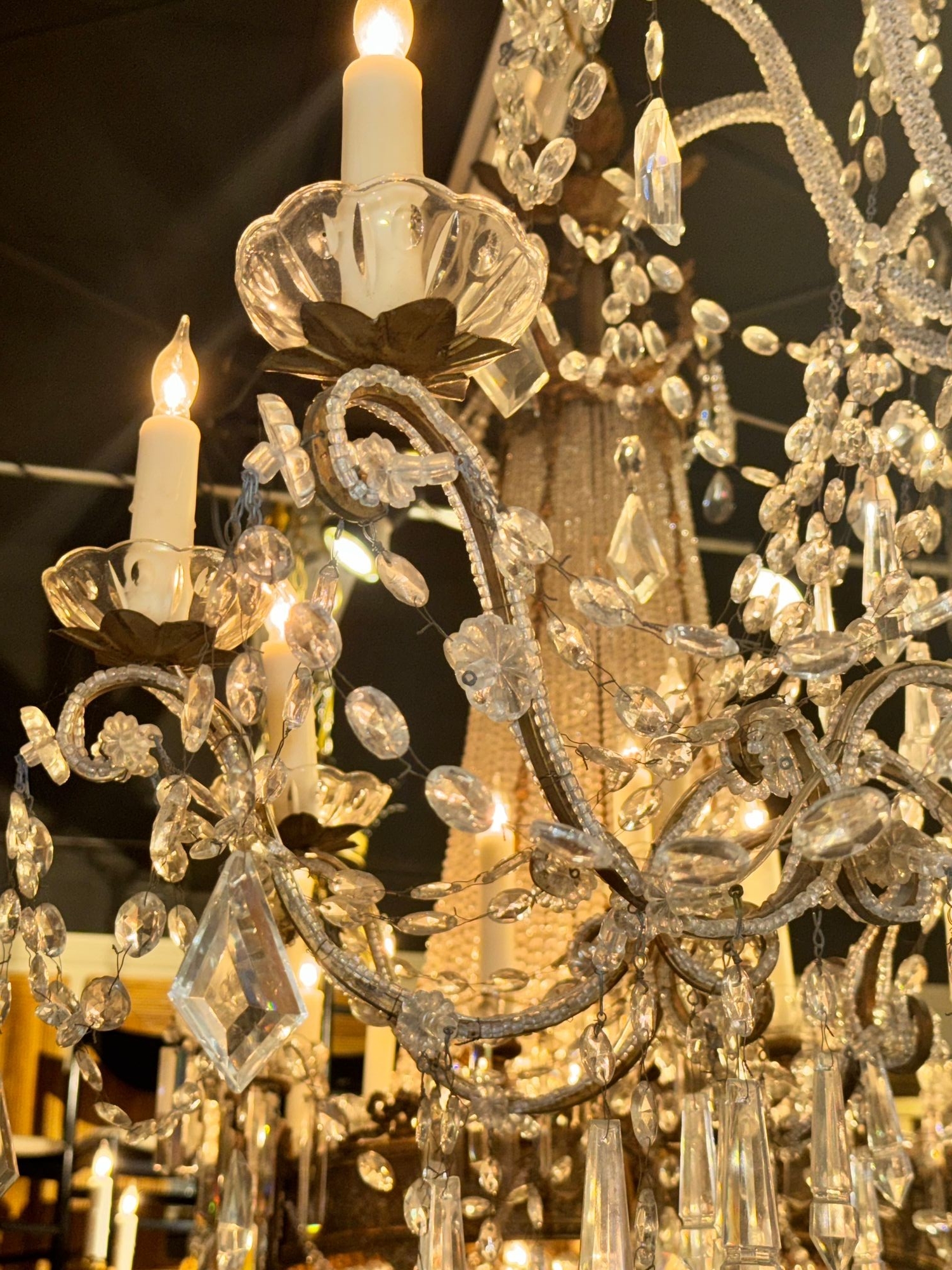 Large 19th c. Italian Giltwood and Crystal Chandelier - Image 4