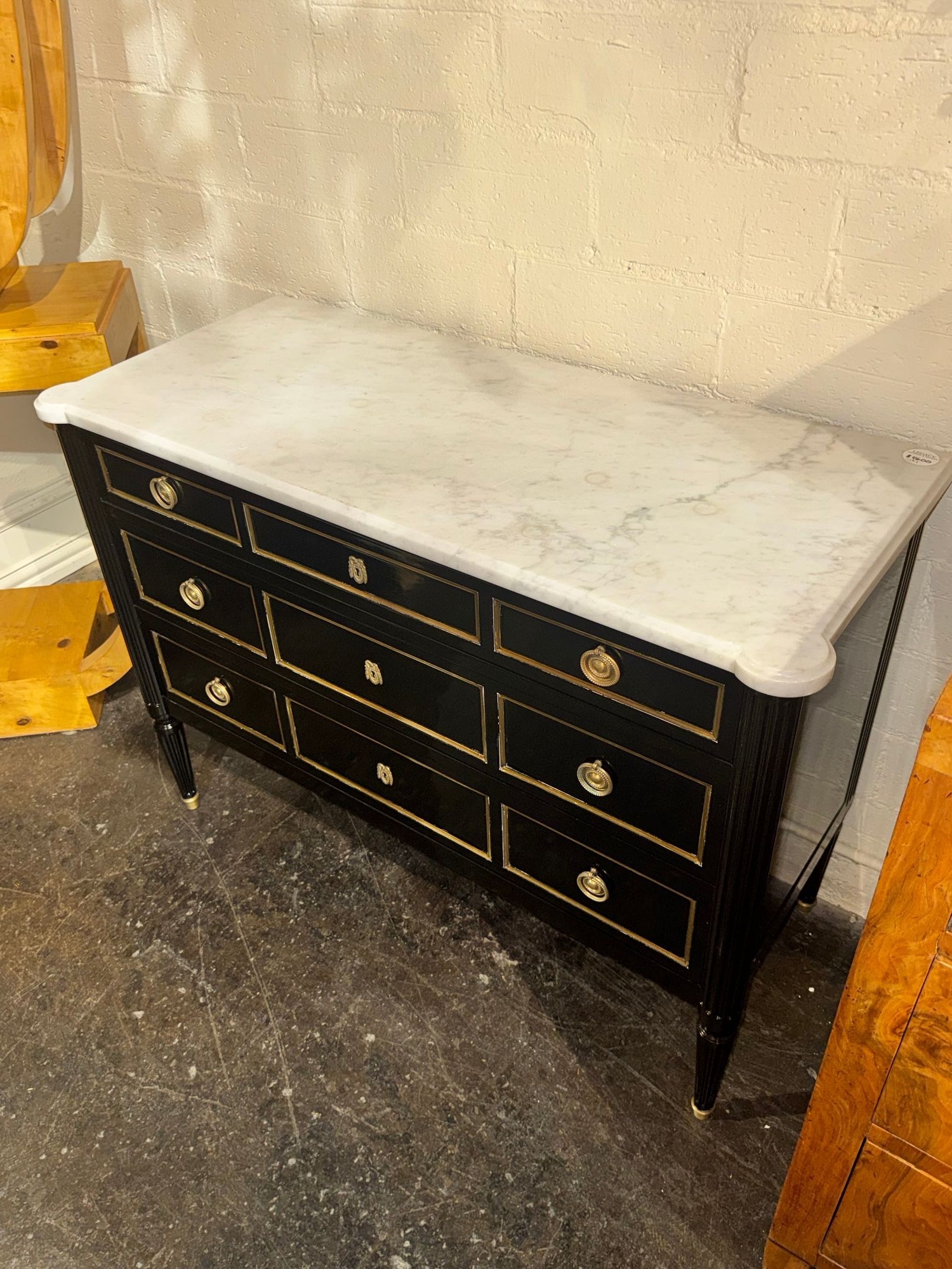 Vintage French Louis XVI Jansen Style Black Lacquered Chest - Image 4
