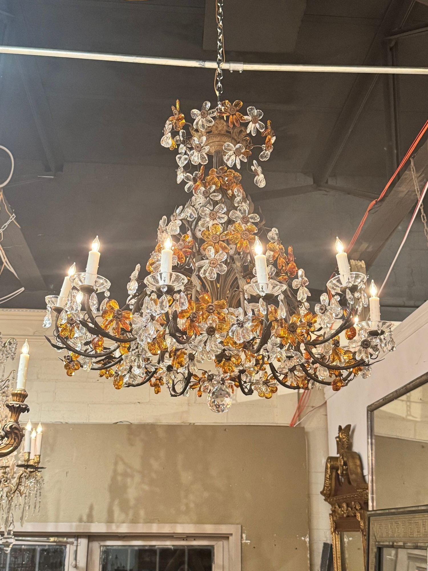 French Crystal and Amber Flower Chandelier - Image 4