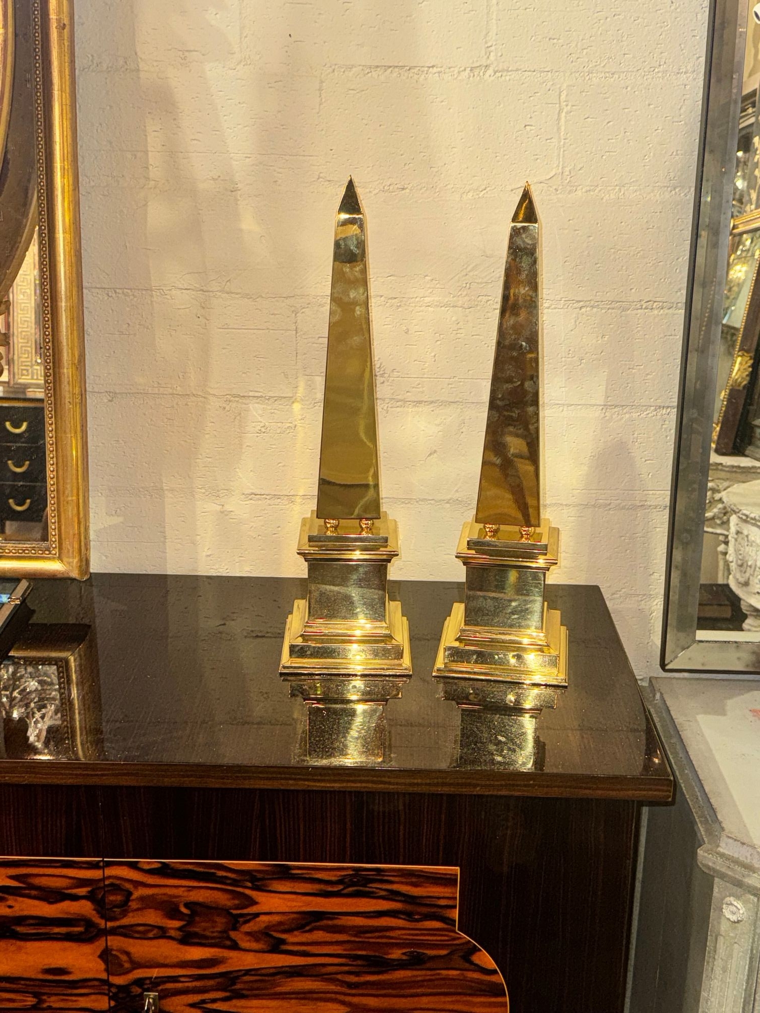 Pair of Continental MCM Polished Brass Obelisks - Image 4