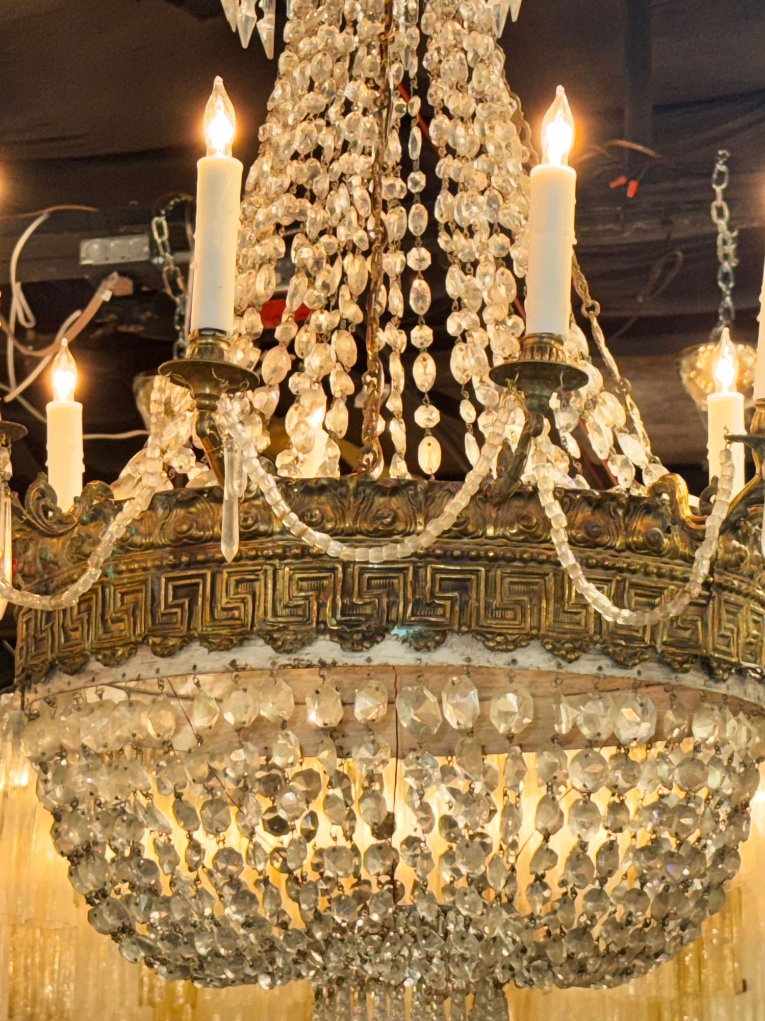 Early 19th Century French Empire Basket Chandelier with Greek Key Motif - Image 4