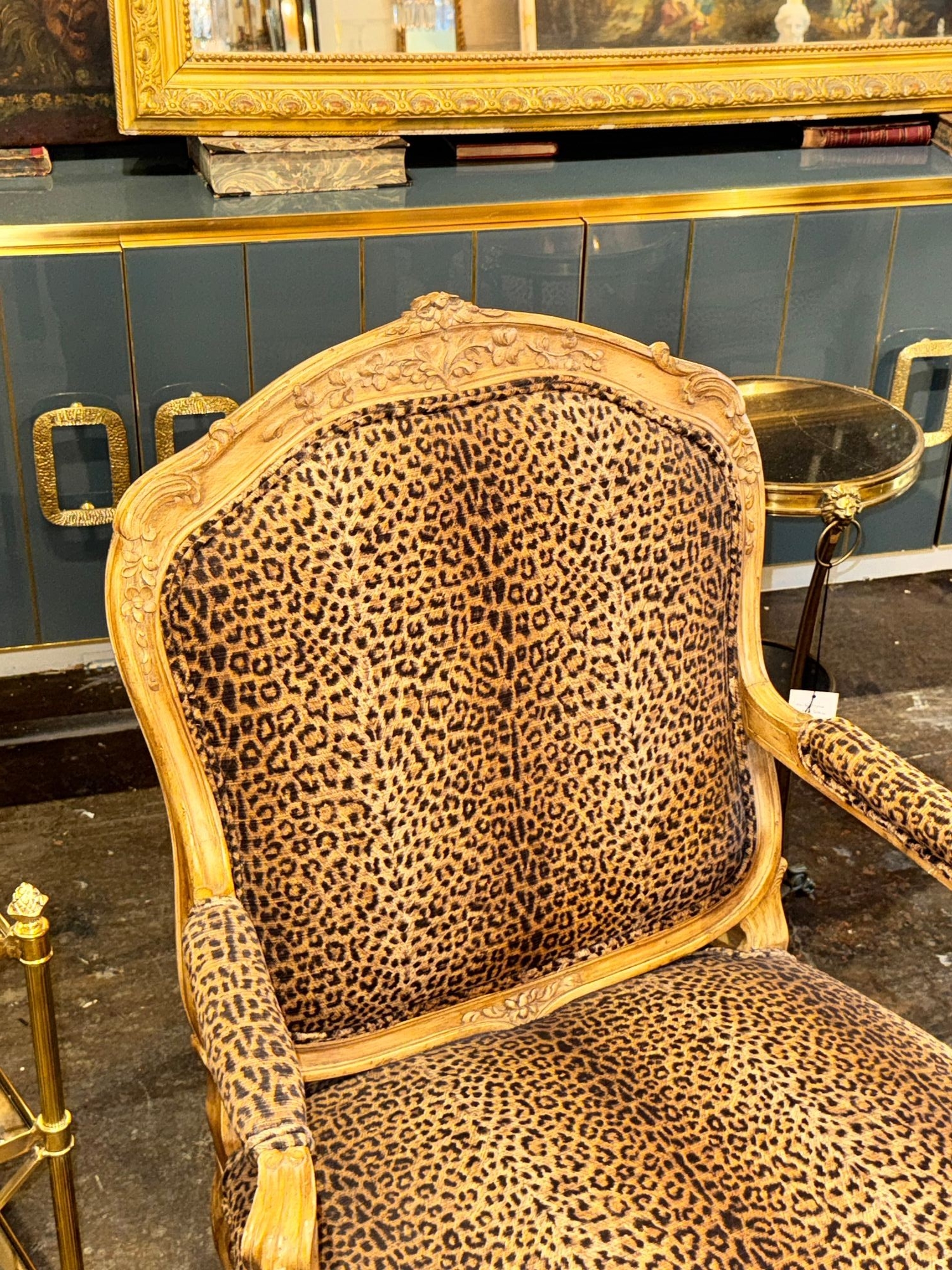 Pair of French Louis XV Bergeres with Leopard Upholstery - Image 4