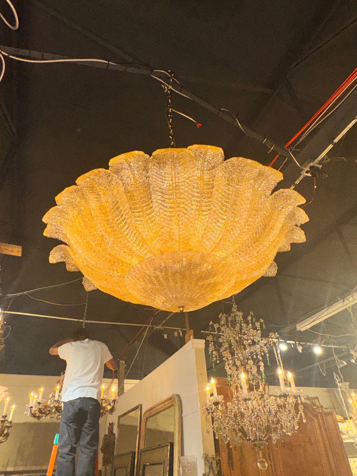 Large Murano Granola Gold Flush Mount Chandelier - Image 4