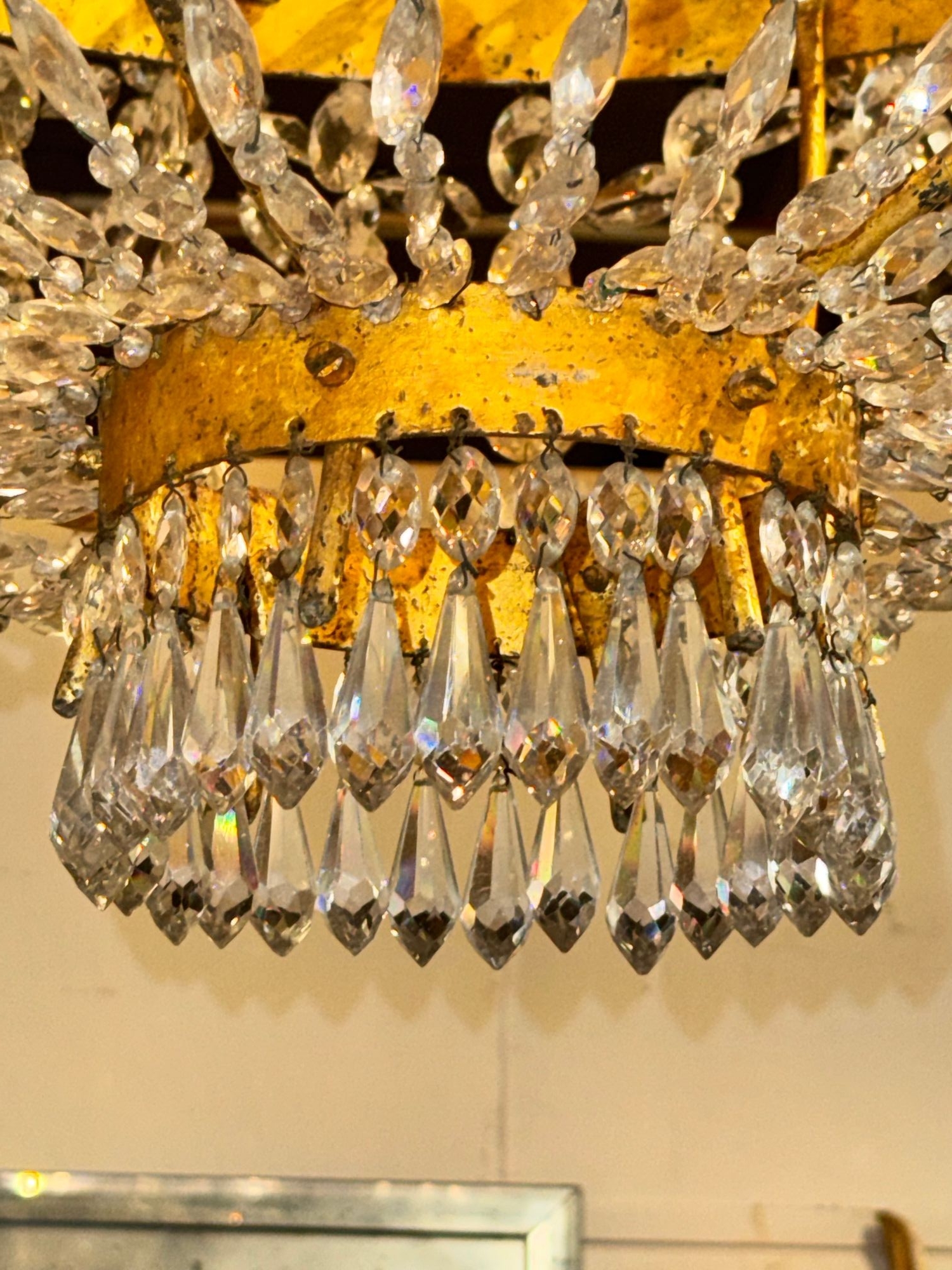 Fine 19th c. Italian Empire Gilt Tole and Crystal Chandelier - Image 4
