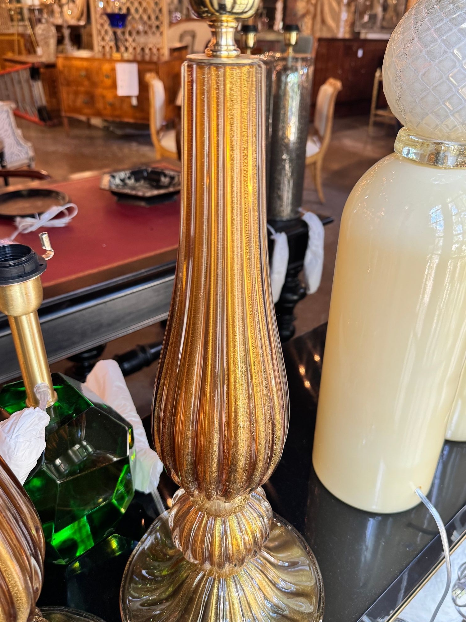 Pair of Murano Amber and Gold Glass Lamps - Image 4