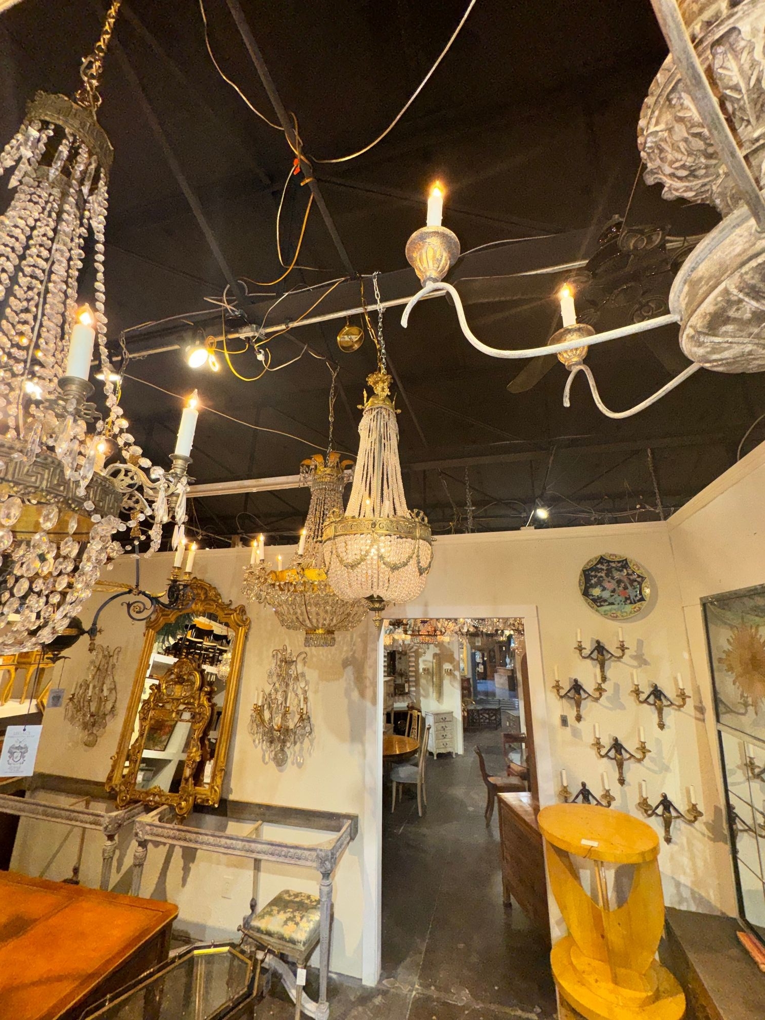 French Empire Gilt Bronze and Crystal Basket Chandelier - Image 4