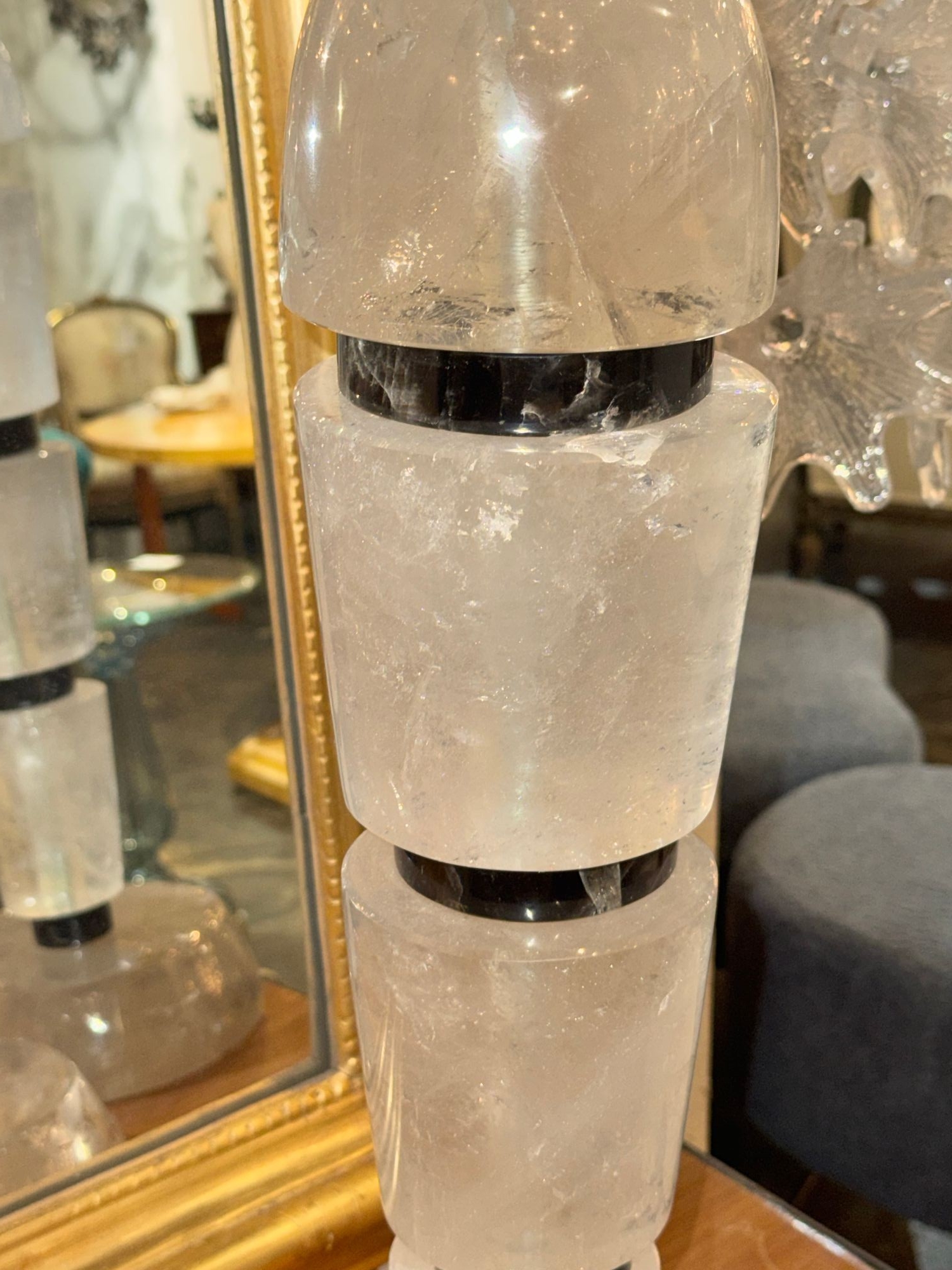 Pair of French Polished Rock Crystal Lamps - Image 4
