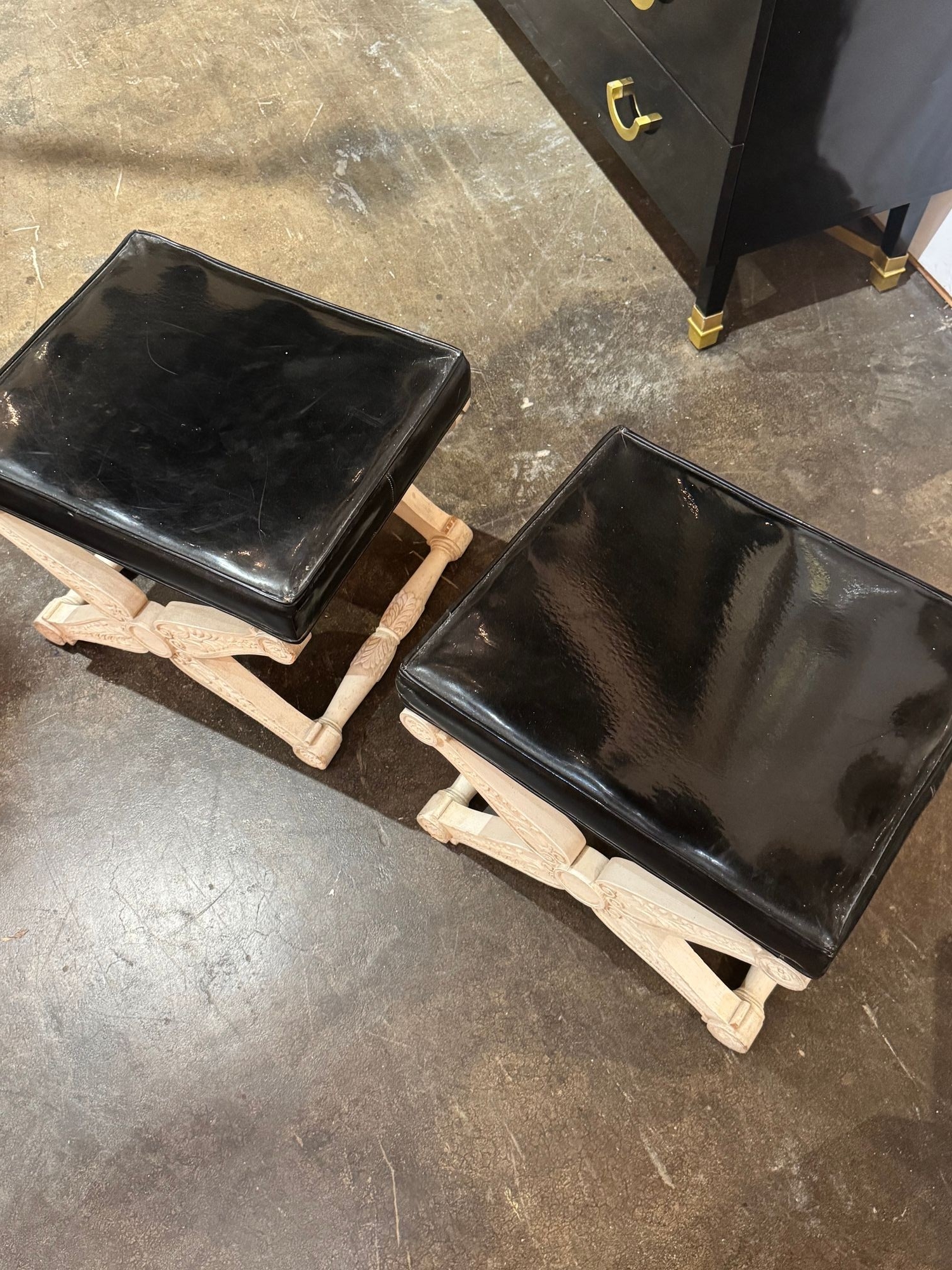 Pair of French Carved and Painted X Form Benches - Image 5