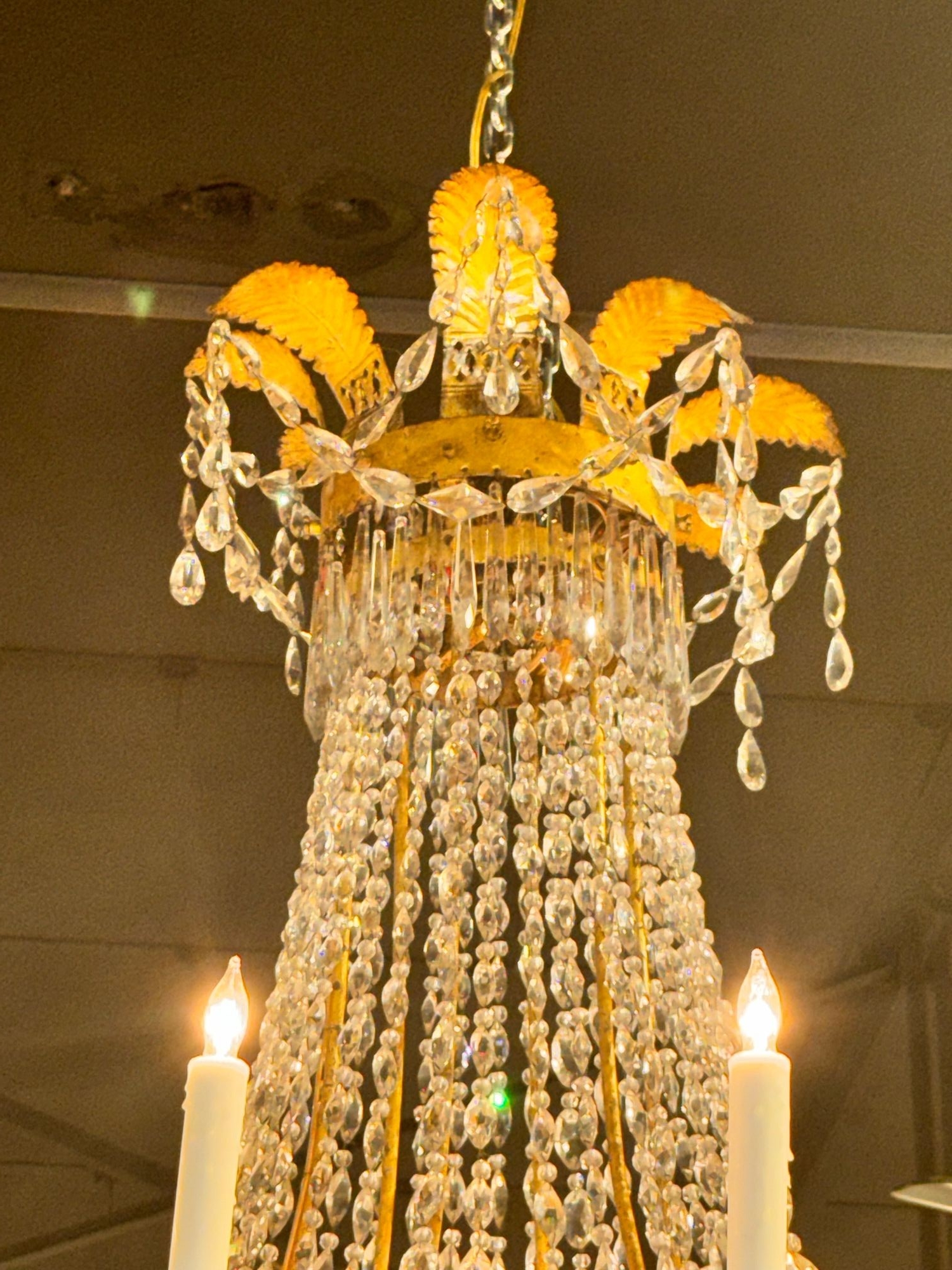 Fine 19th c. Italian Empire Gilt Tole and Crystal Chandelier - Image 5