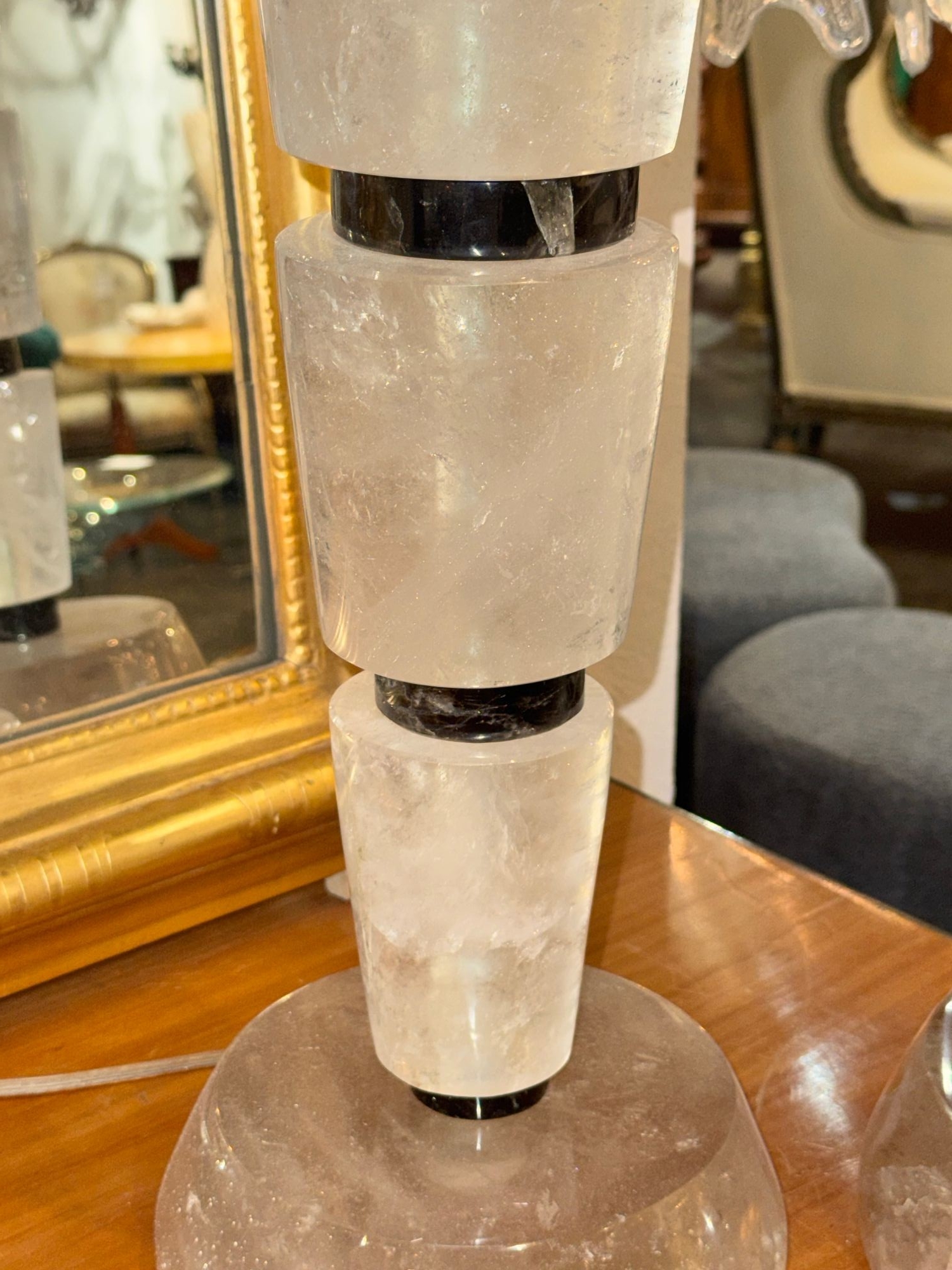 Pair of French Polished Rock Crystal Lamps - Image 5