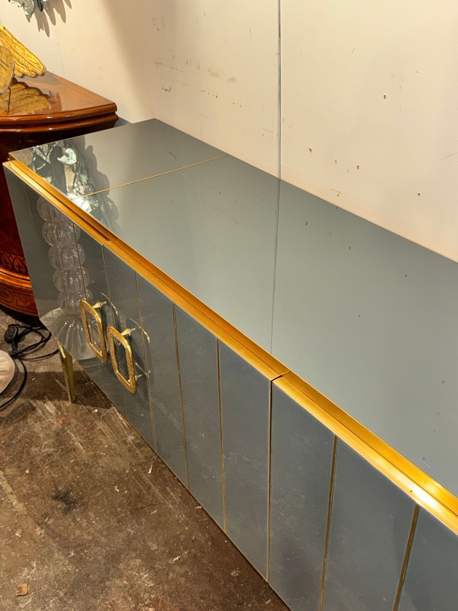 Italian Modernist Glass and Brass Sideboard - Image 5