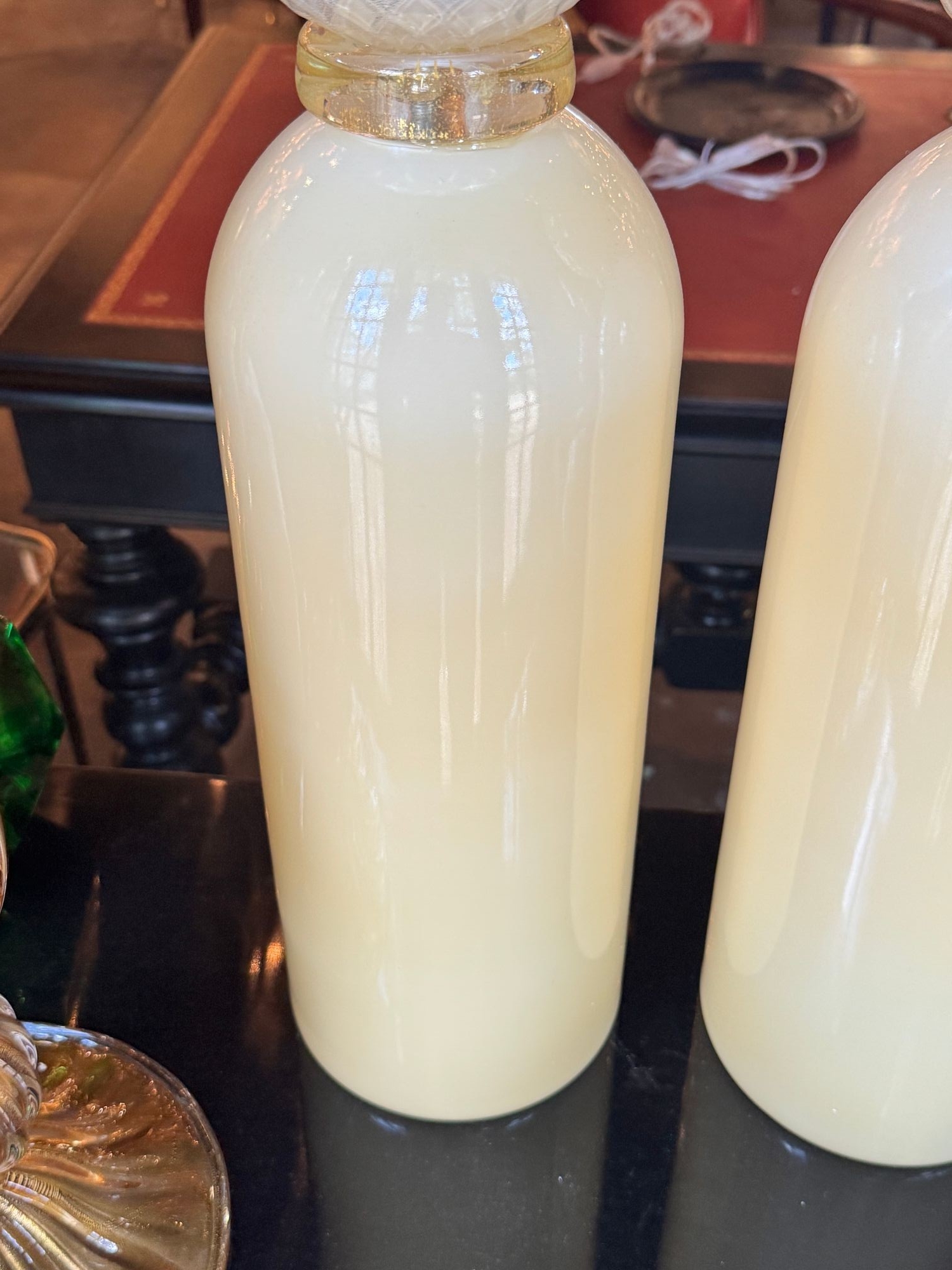 Pair of Murano Ivory Glass Cone Form Lamps - Image 5