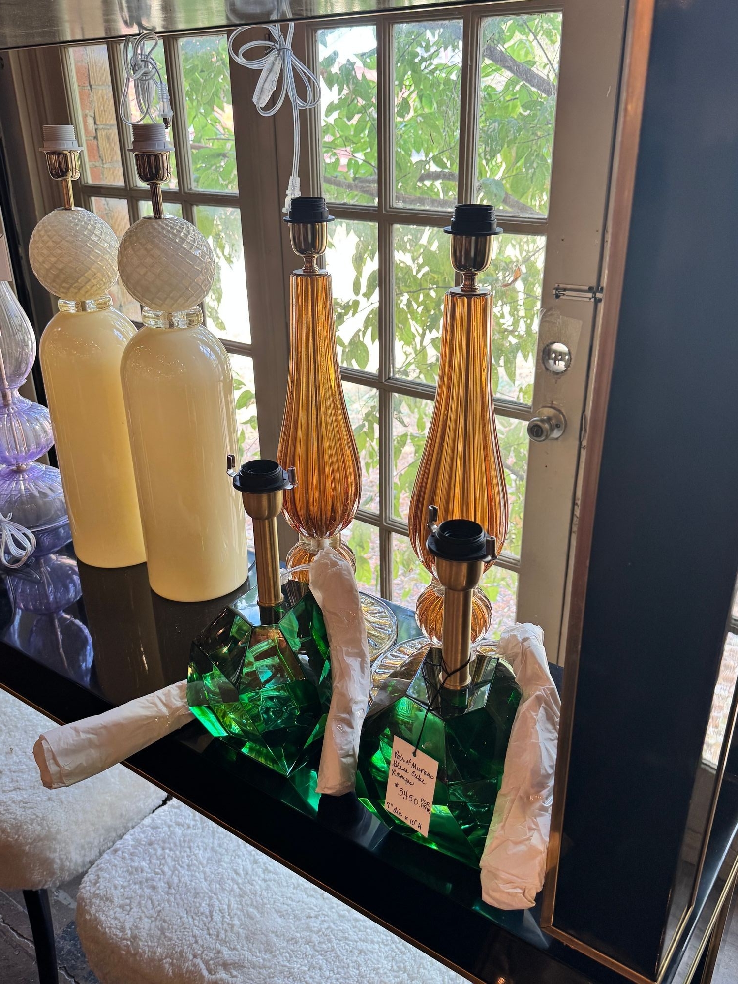 Pair of Murano Amber and Gold Glass Lamps - Image 5