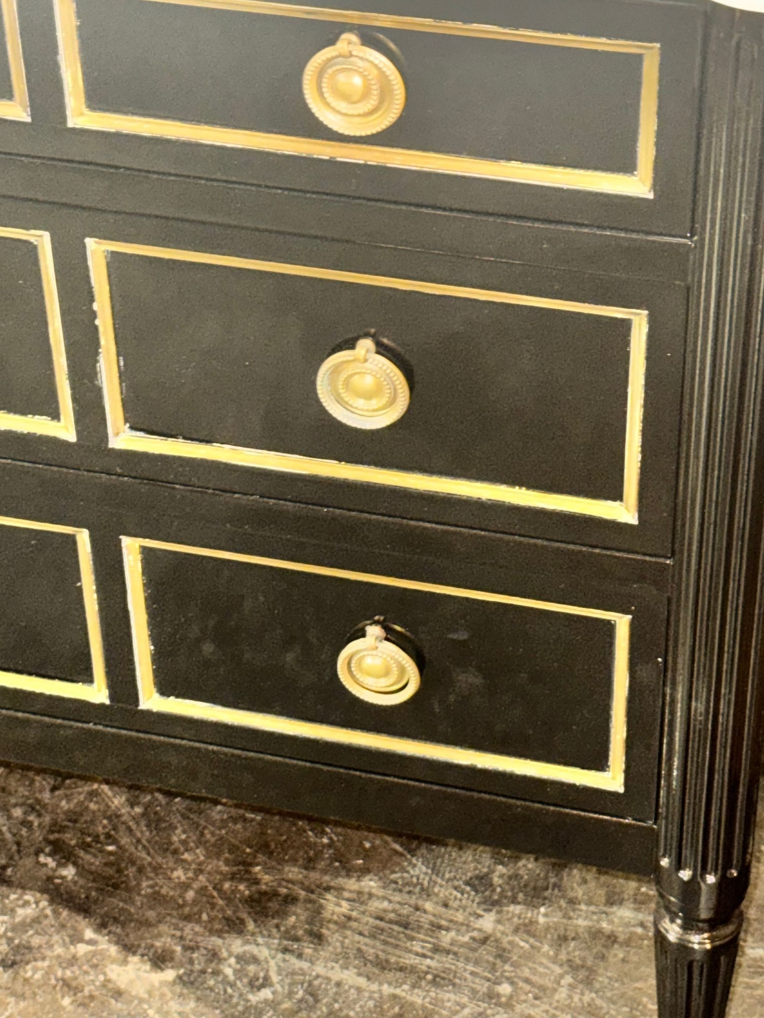 Vintage French Louis XVI Jansen Style Black Lacquered Chest - Image 5