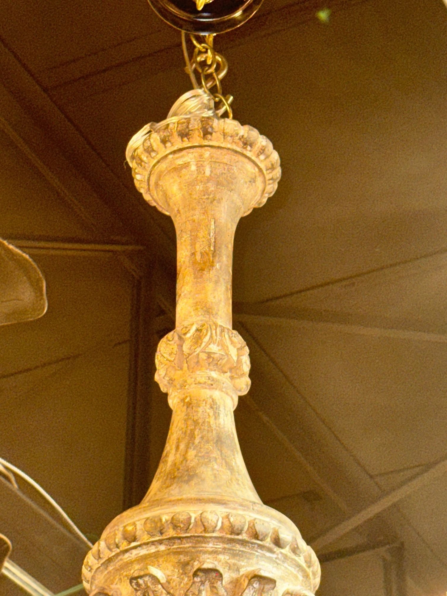 Italian Wood and Iron Silver Leaf Chandelier - Image 5
