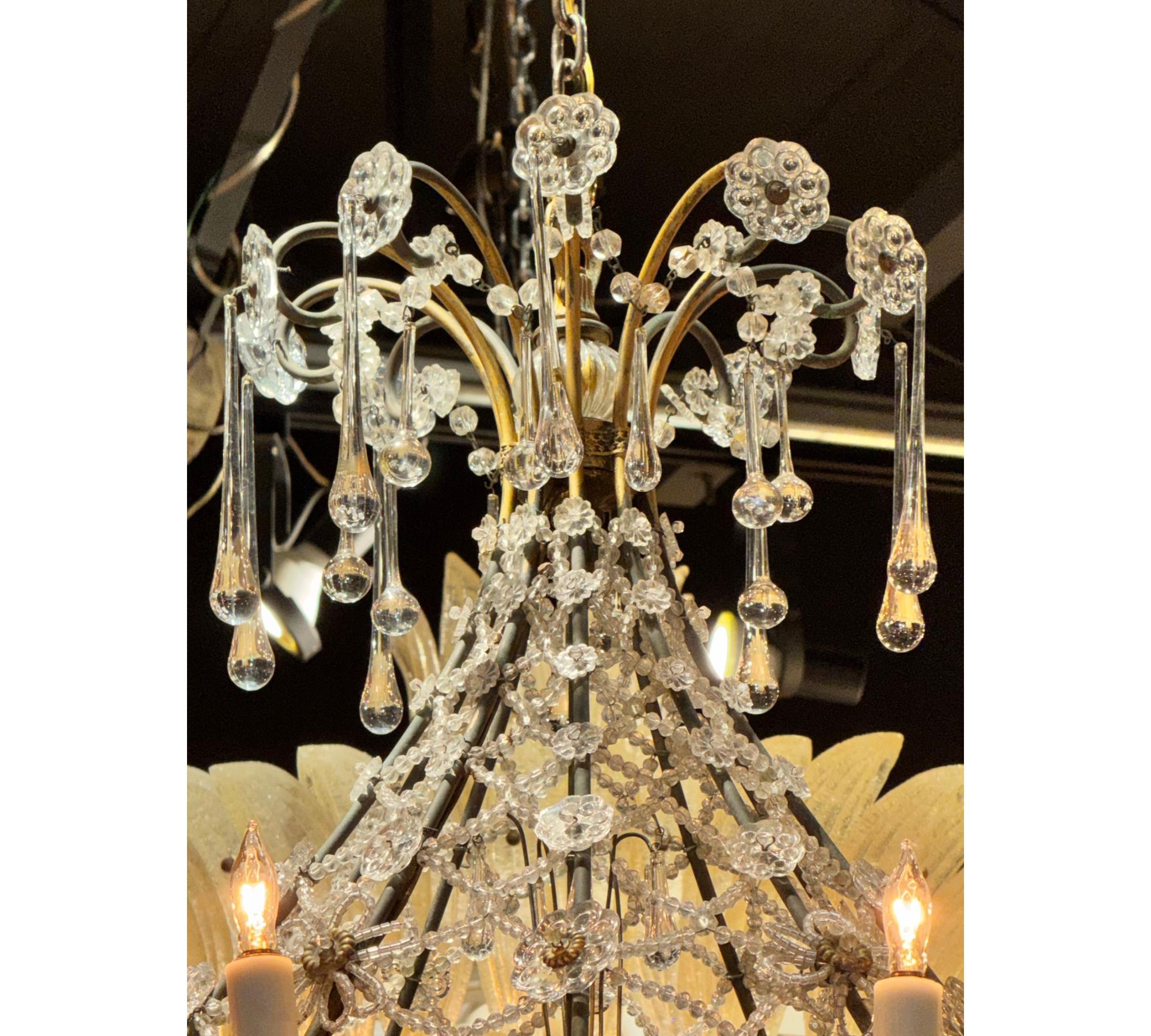 19th c. French Beaded Crystal Basket Chandelier - Image 5