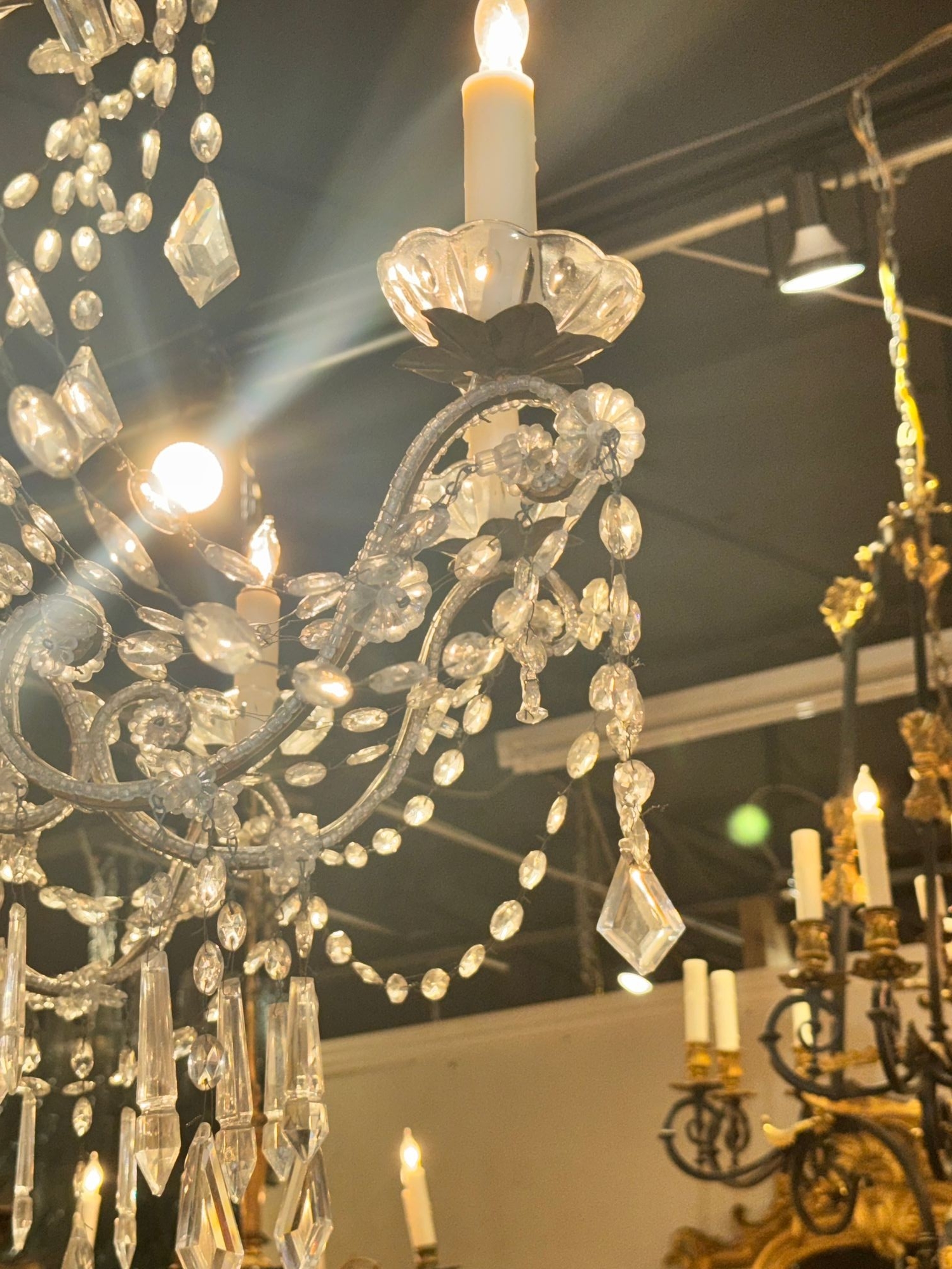 Large 19th c. Italian Giltwood and Crystal Chandelier - Image 5