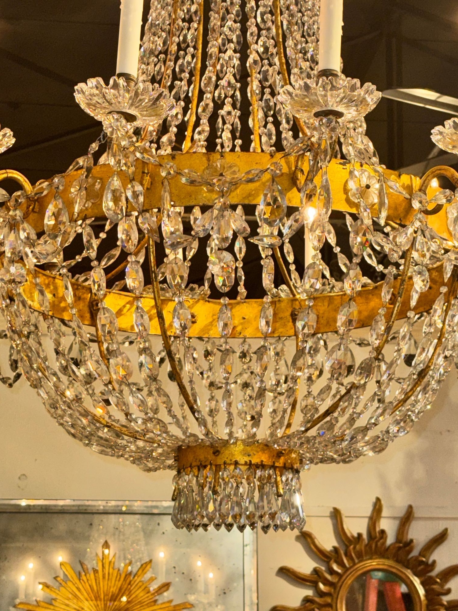 Fine 19th c. Italian Empire Gilt Tole and Crystal Chandelier - Image 6