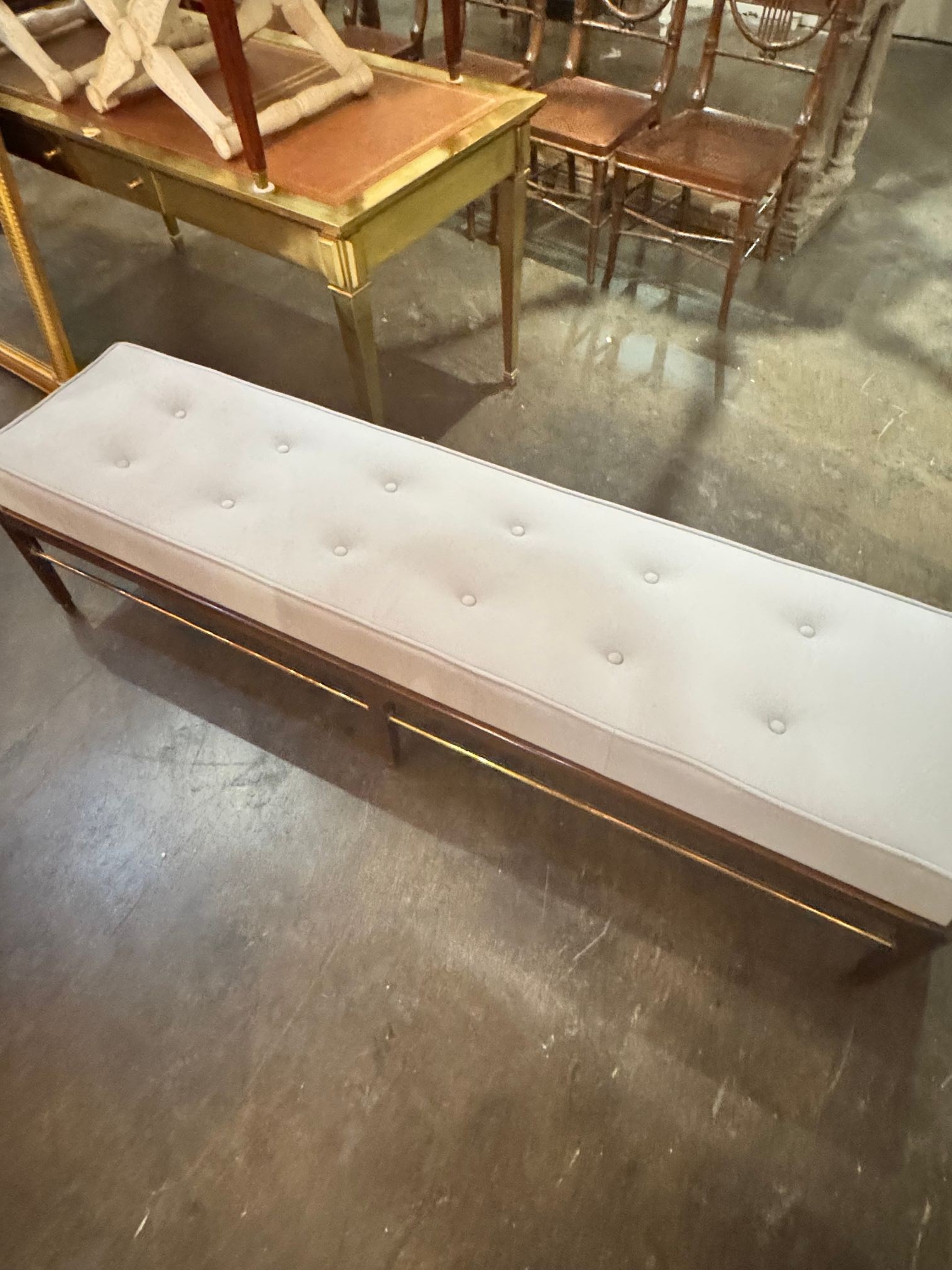 MCM Design Mahogany and Brass Bench - Image 6