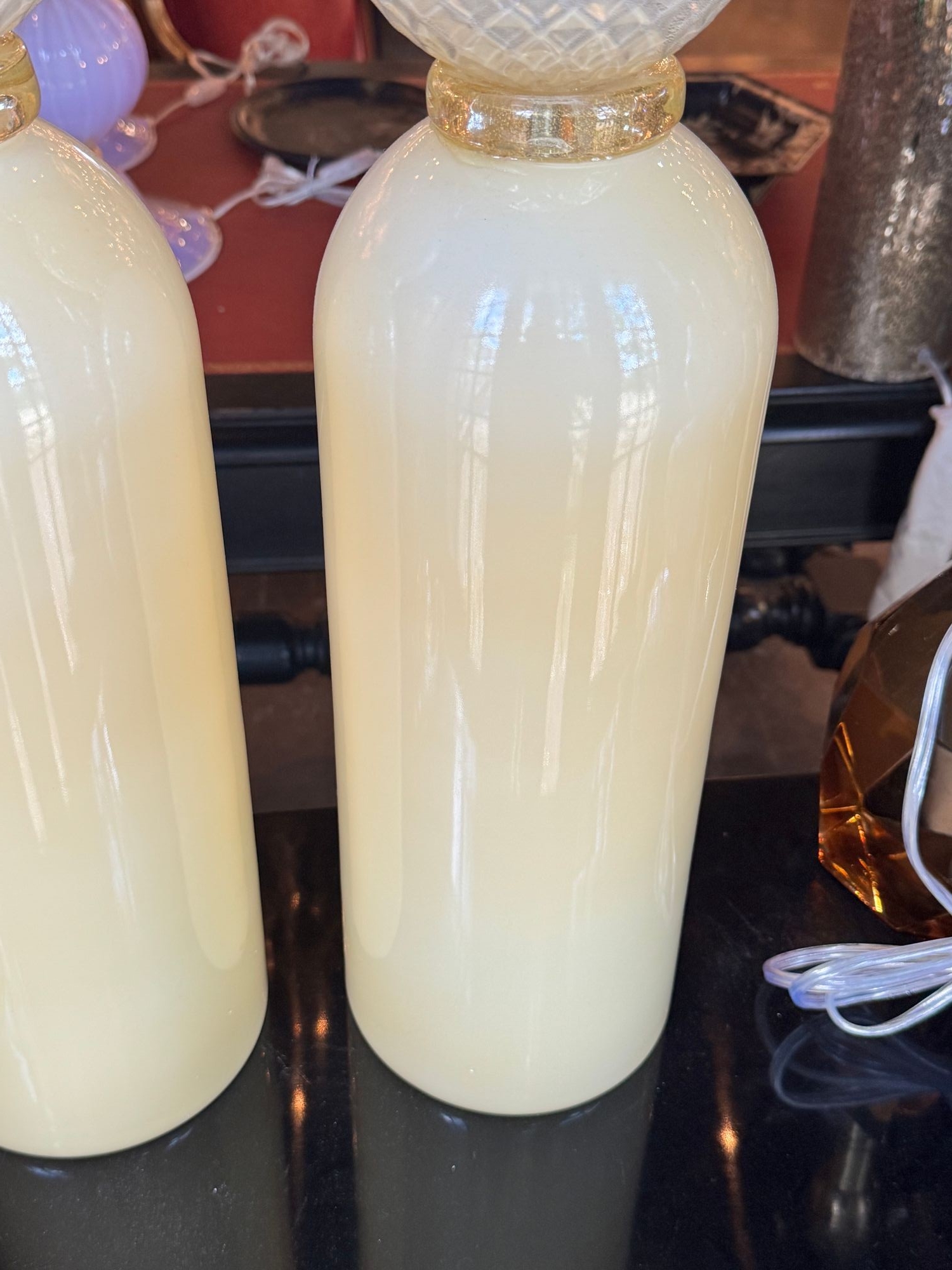 Pair of Murano Ivory Glass Cone Form Lamps - Image 6