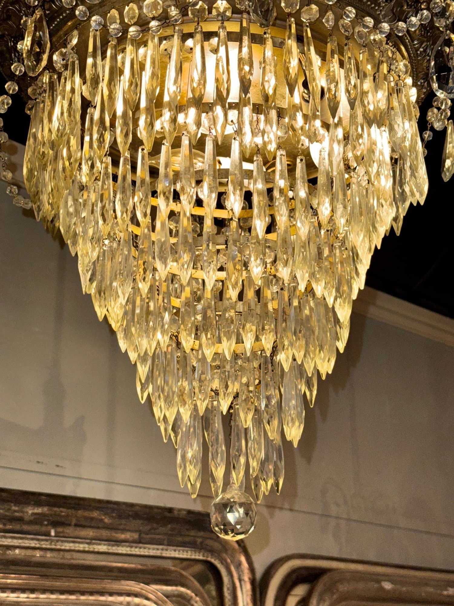 Late 19th c. French Bronze and Crystal Waterfall Chandelier - Image 6