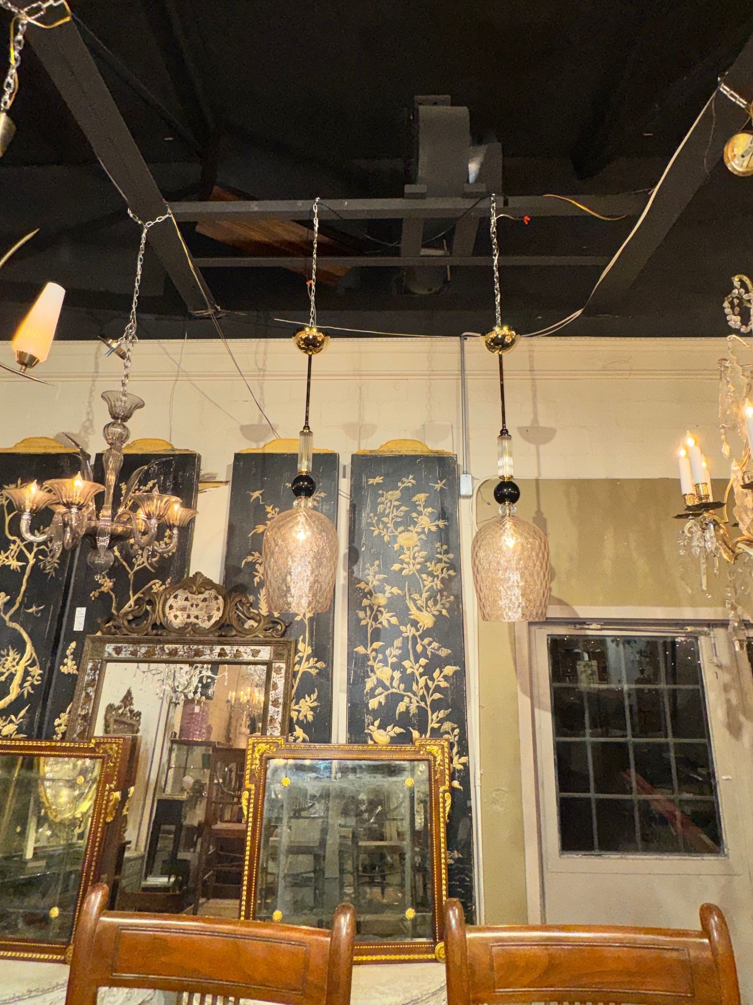 Murano Pink and Black Glass Pendant Lights - Image 6