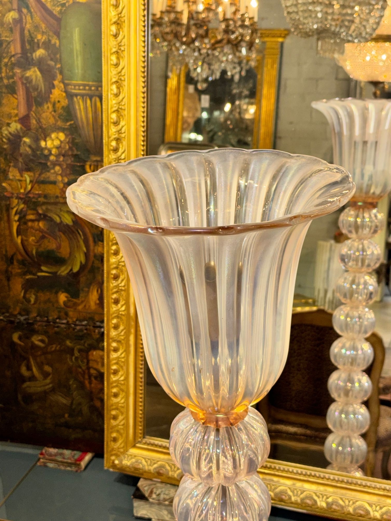 Pair of Murano Opalescent Pink Ball Floor Lamps - Image 6