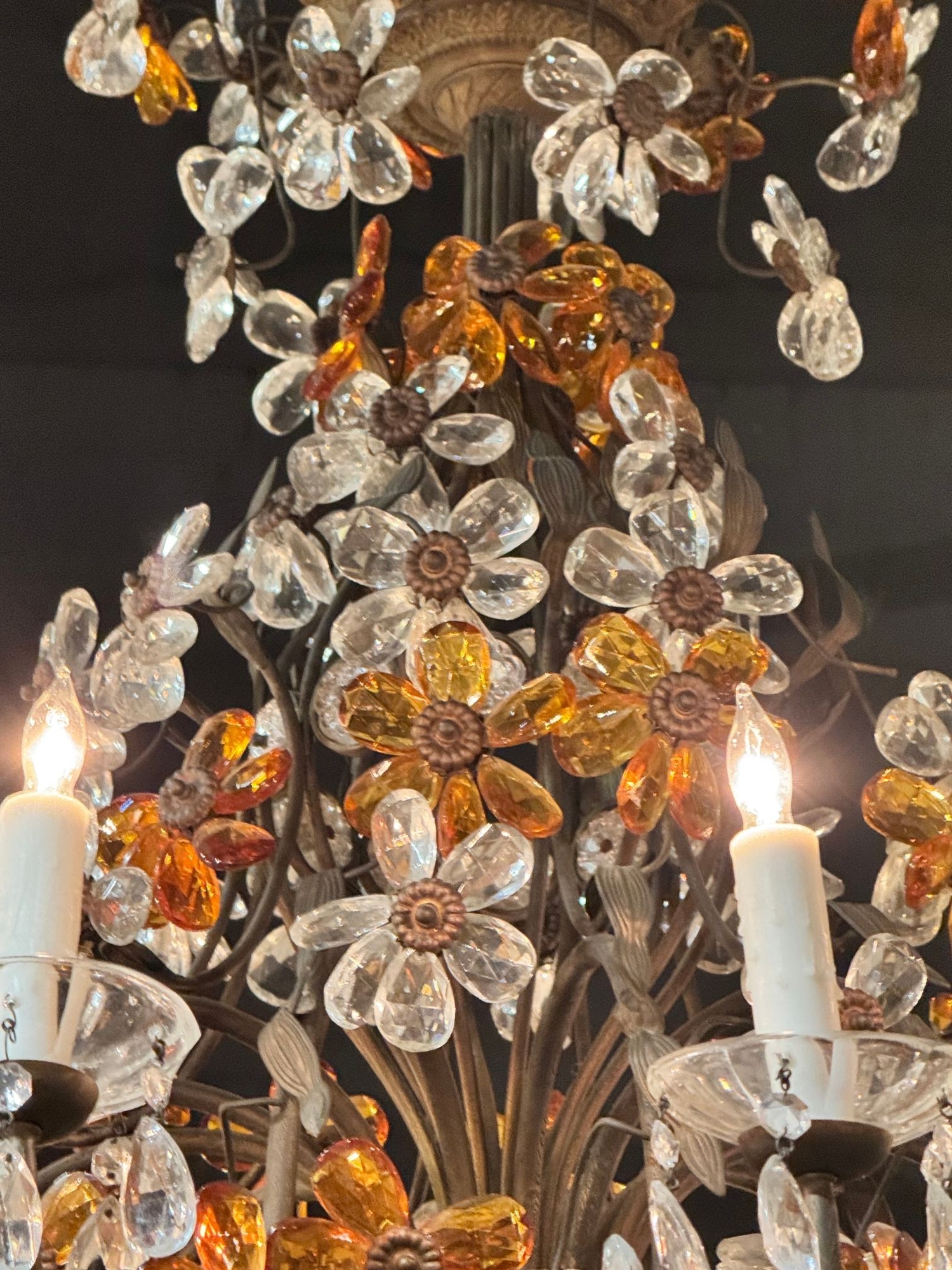 French Crystal and Amber Flower Chandelier - Image 6