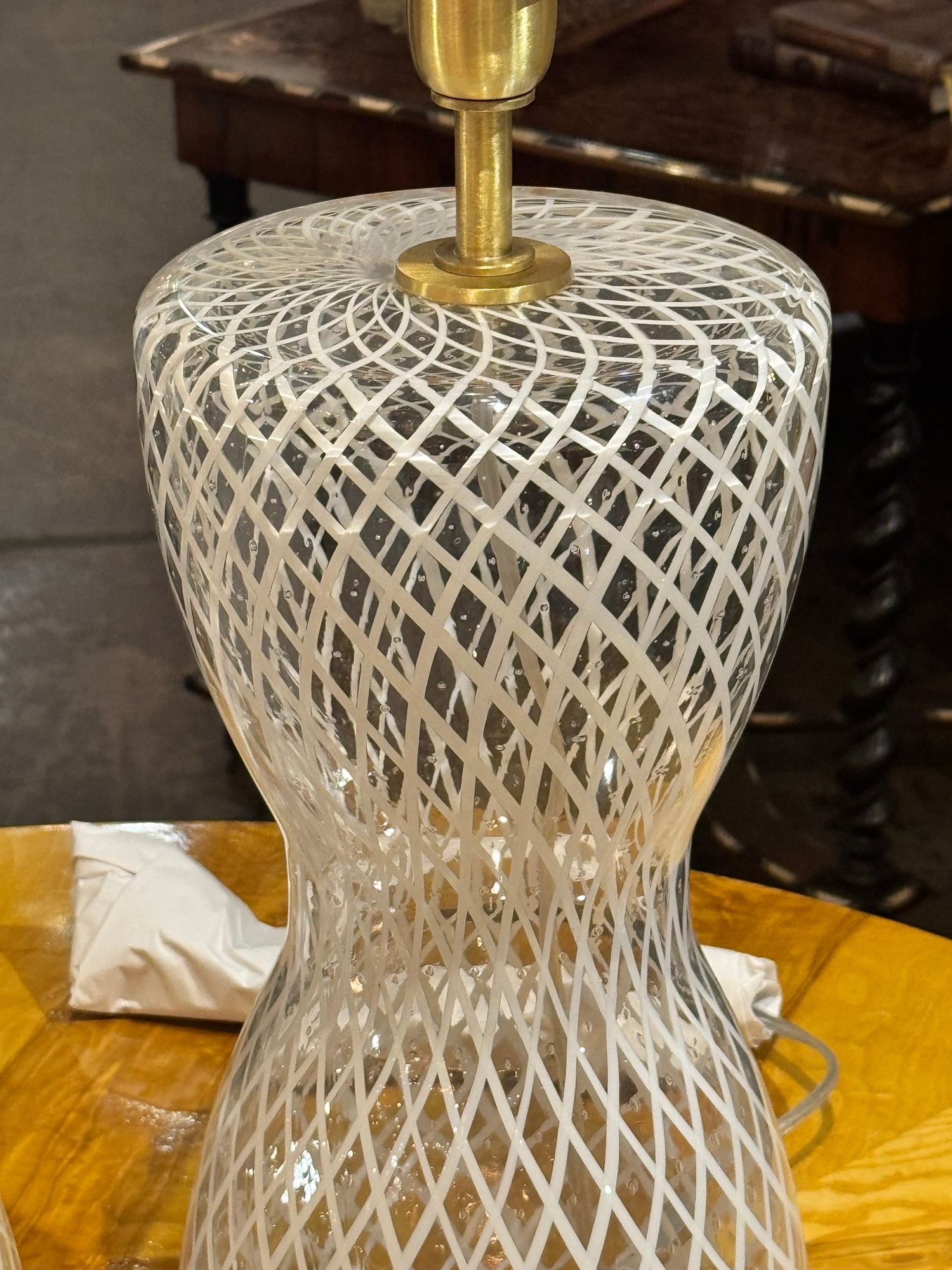 Pair of Vintage Murano Glass Lattice Lamps - Image 6