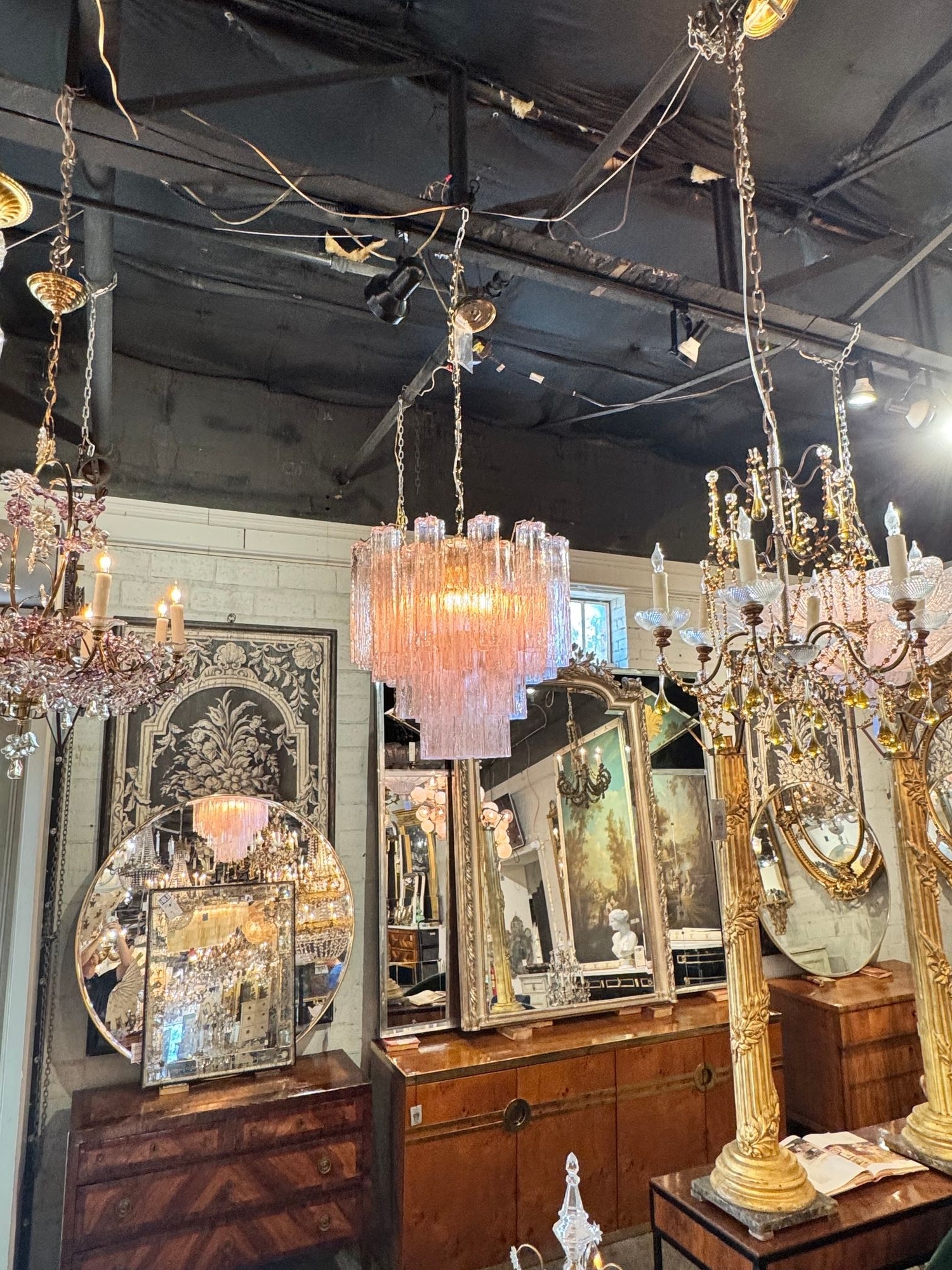 Pink Murano Tronchi Glass Chandelier - Image 6