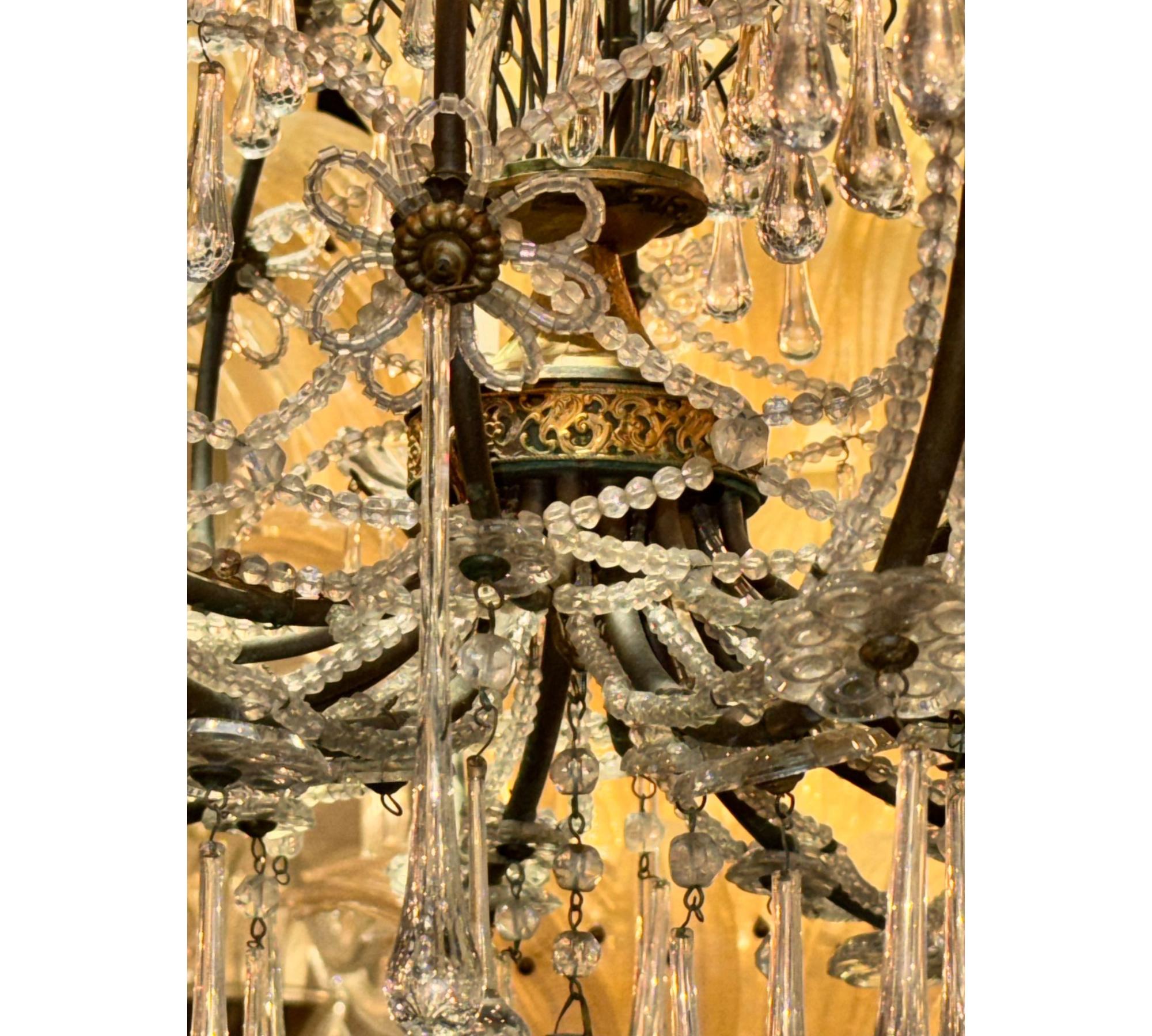 19th c. French Beaded Crystal Basket Chandelier - Image 6