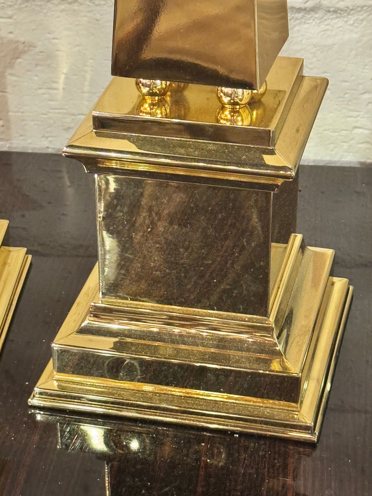 Pair of Continental MCM Polished Brass Obelisks - Image 6