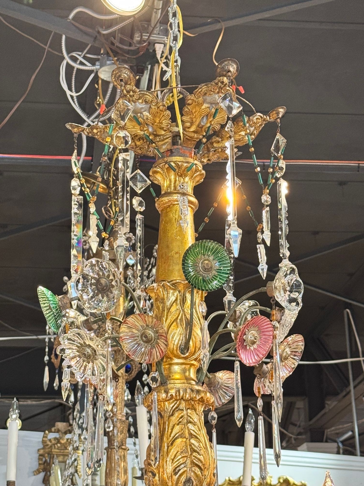 19th c. Italian Tuscan Giltwood and Crystal Chandelier - Image 6