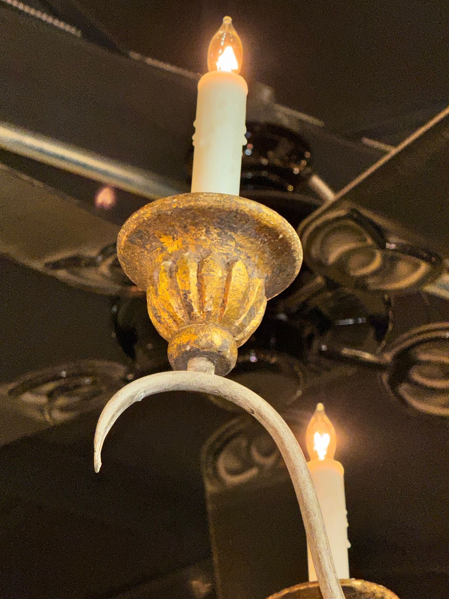 Italian Wood and Iron Silver Leaf Chandelier - Image 6