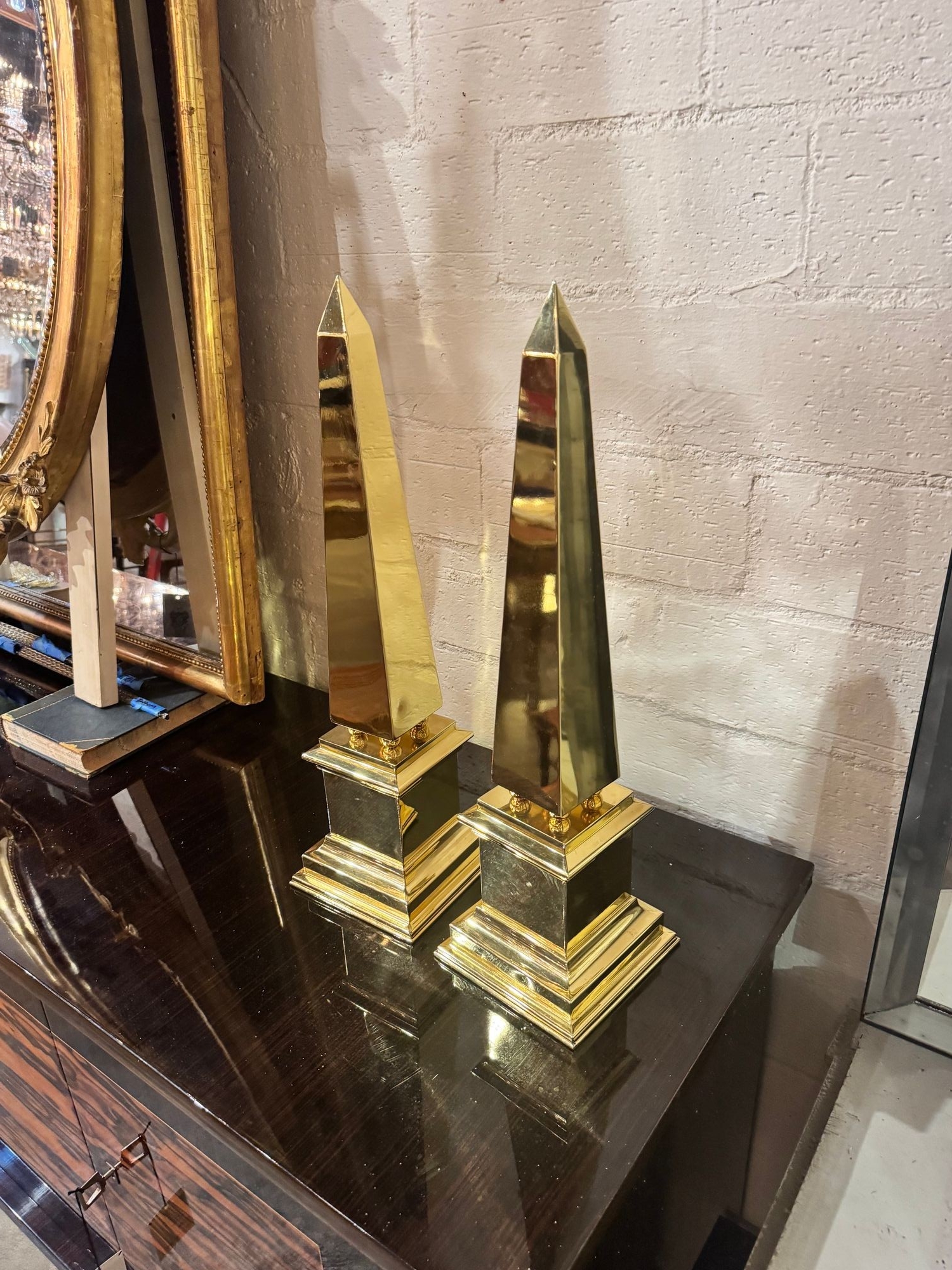 Pair of Continental MCM Polished Brass Obelisks - Image 7