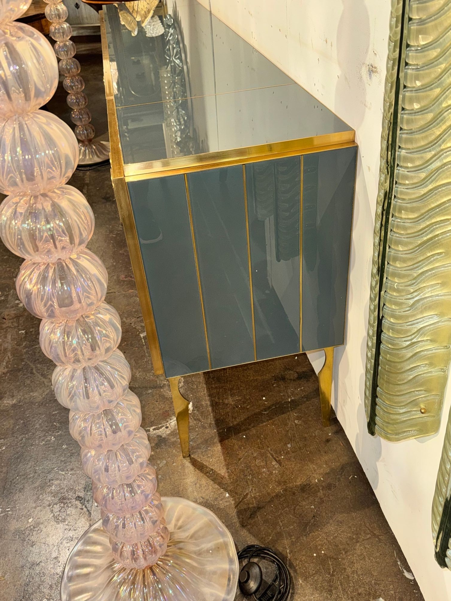 Italian Modernist Glass and Brass Sideboard - Image 7