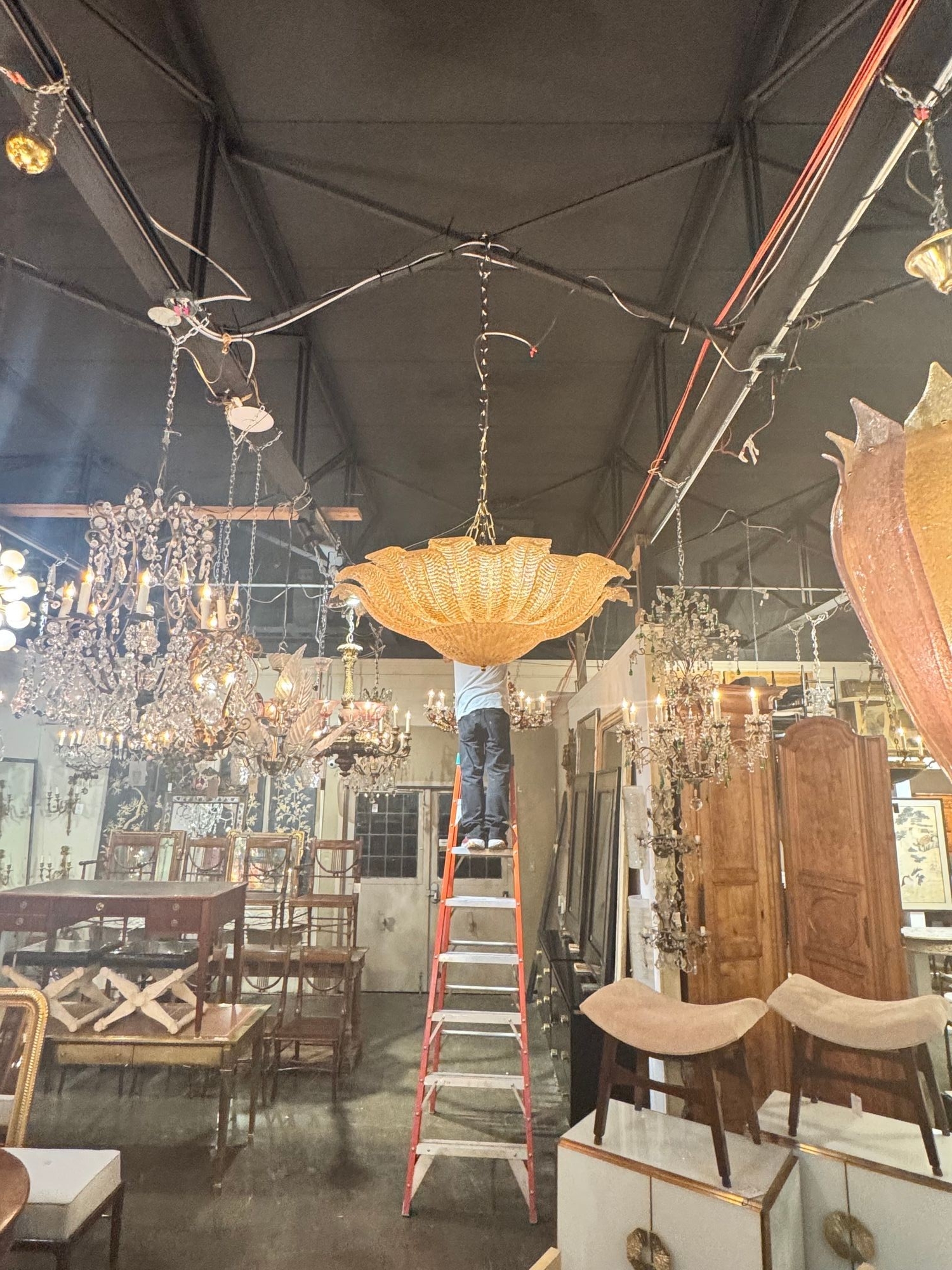 Large Murano Granola Gold Flush Mount Chandelier - Image 7