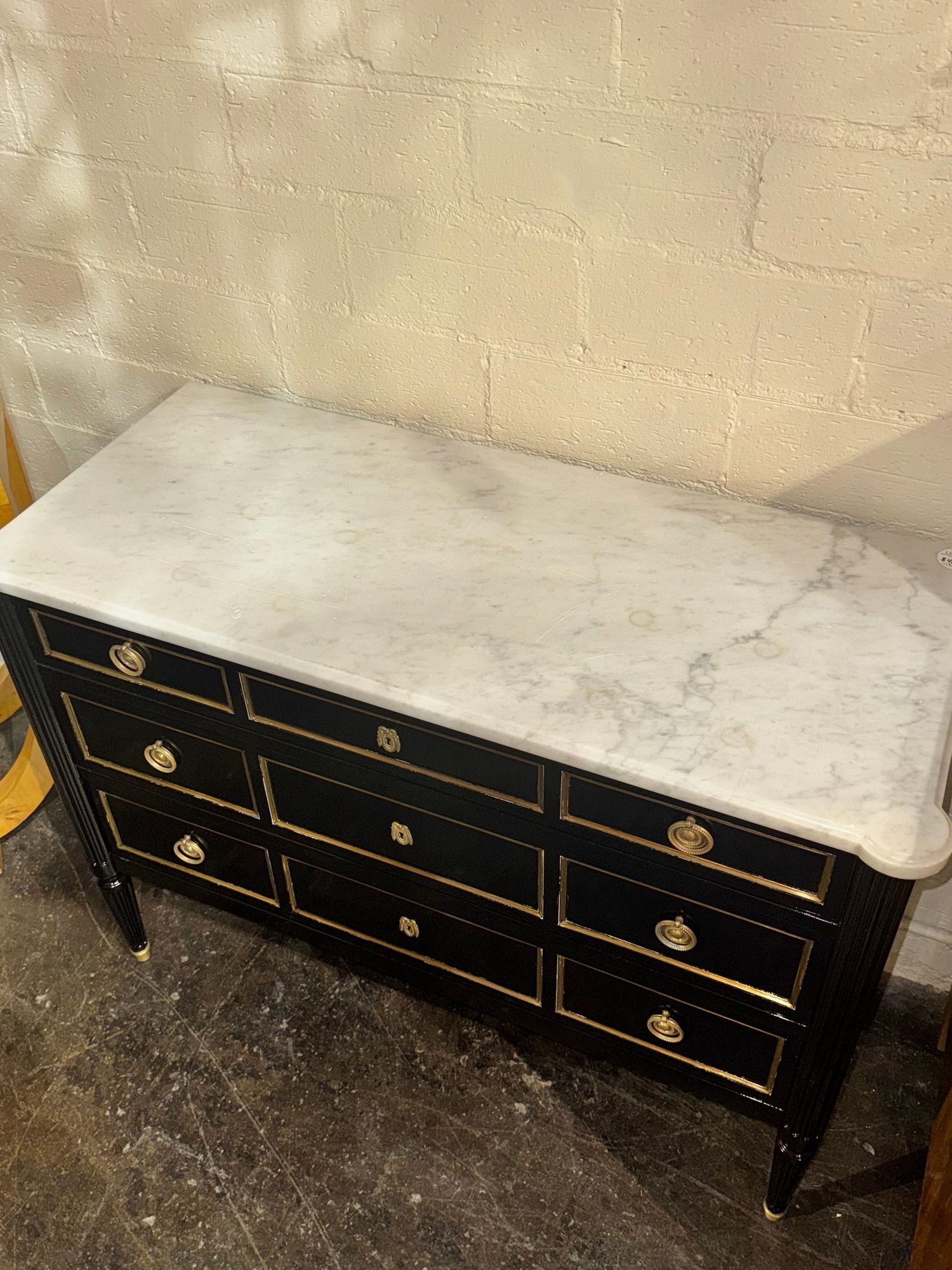 Vintage French Louis XVI Jansen Style Black Lacquered Chest - Image 7