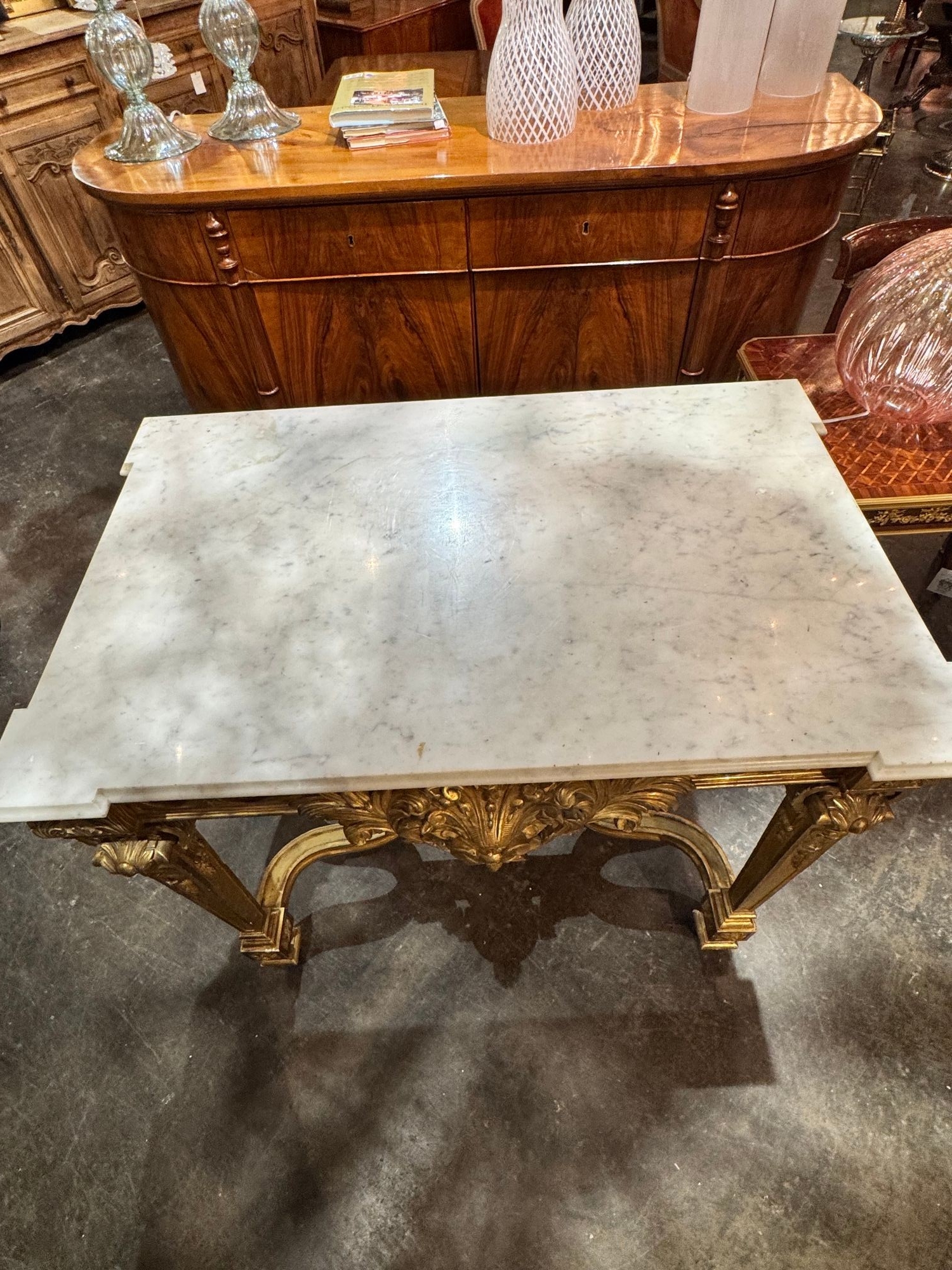19th c. French Louis XV Giltwood Console - Image 7