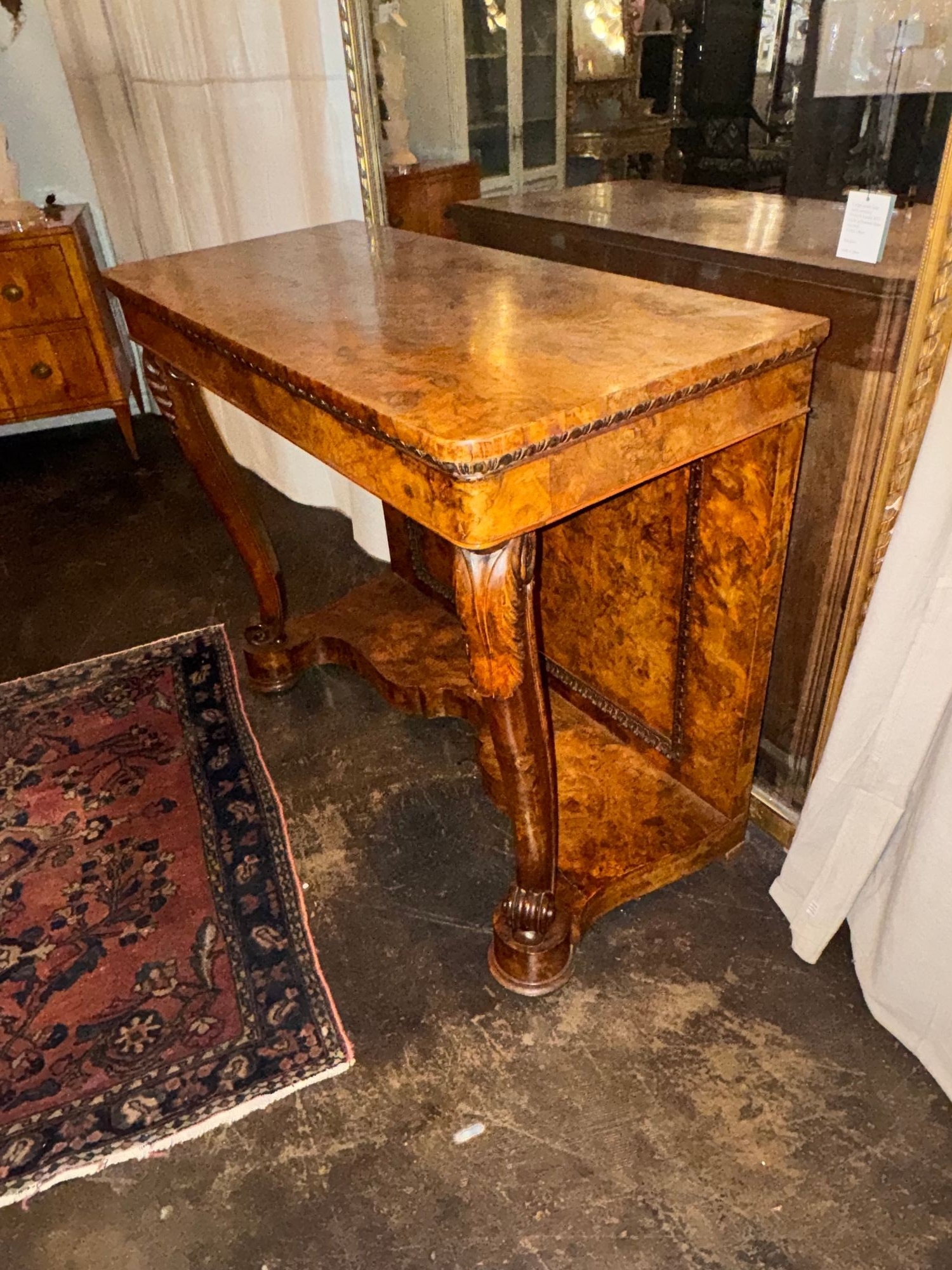19th c. Italian Burl Walnut Console - Image 7